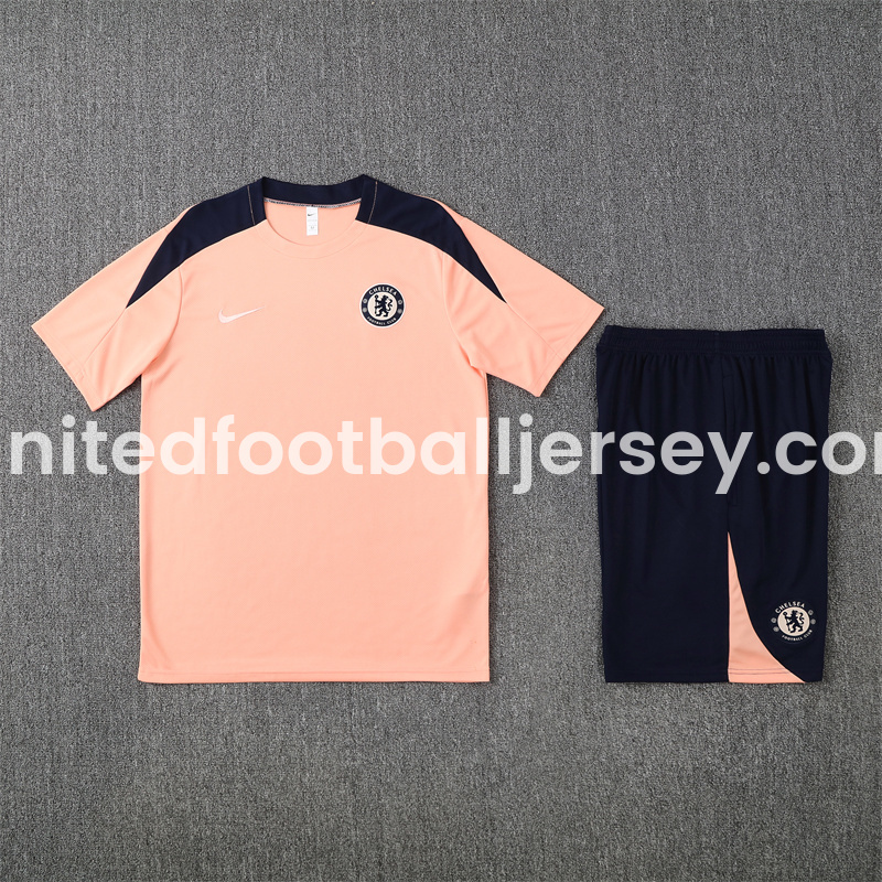 unitedfutballjersey-C.H.E.L.S.E.A 25-26 Kids Short-Sleeve Training Set - Pink top & Blue Shorts