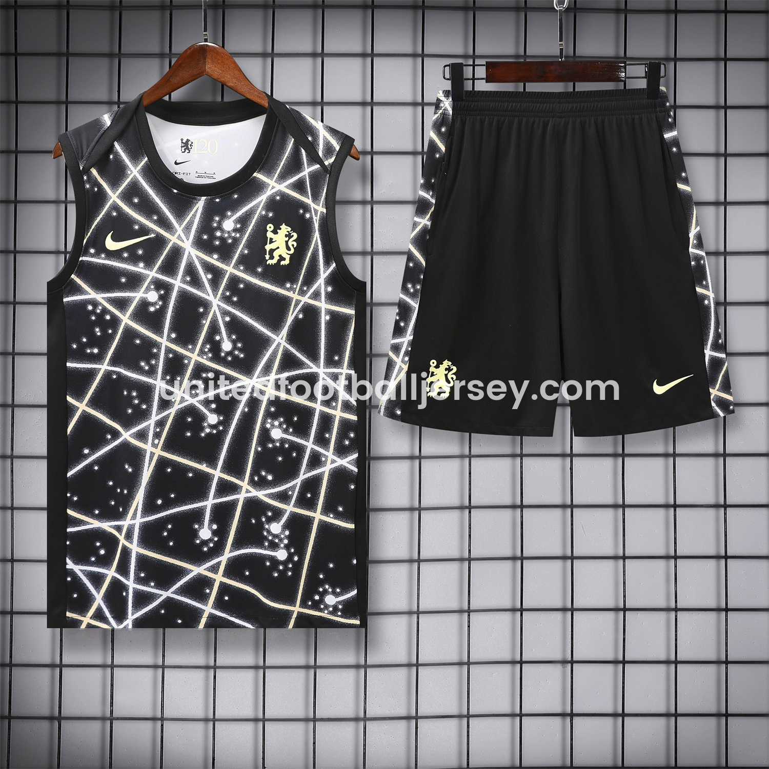 unitedfutballjersey-C.H.E.L.S.E.A 25-26 Vest Training Set - Yellow Fluorescent Rays Black Vest & Black Shorts