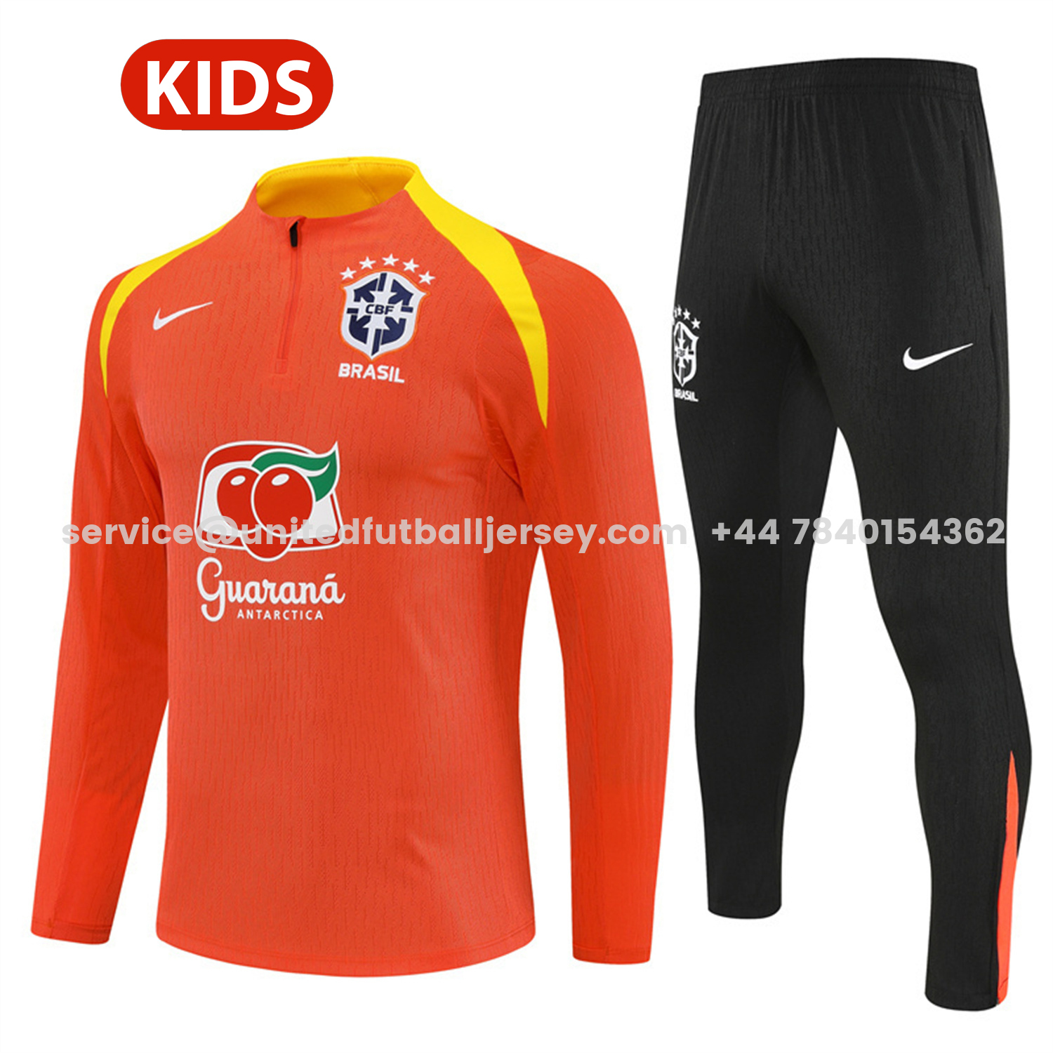unitedfutballjersey-Brazil 25-26 Kids Long Sleeve Training Set - Player Version - Orange Top and Black Pants