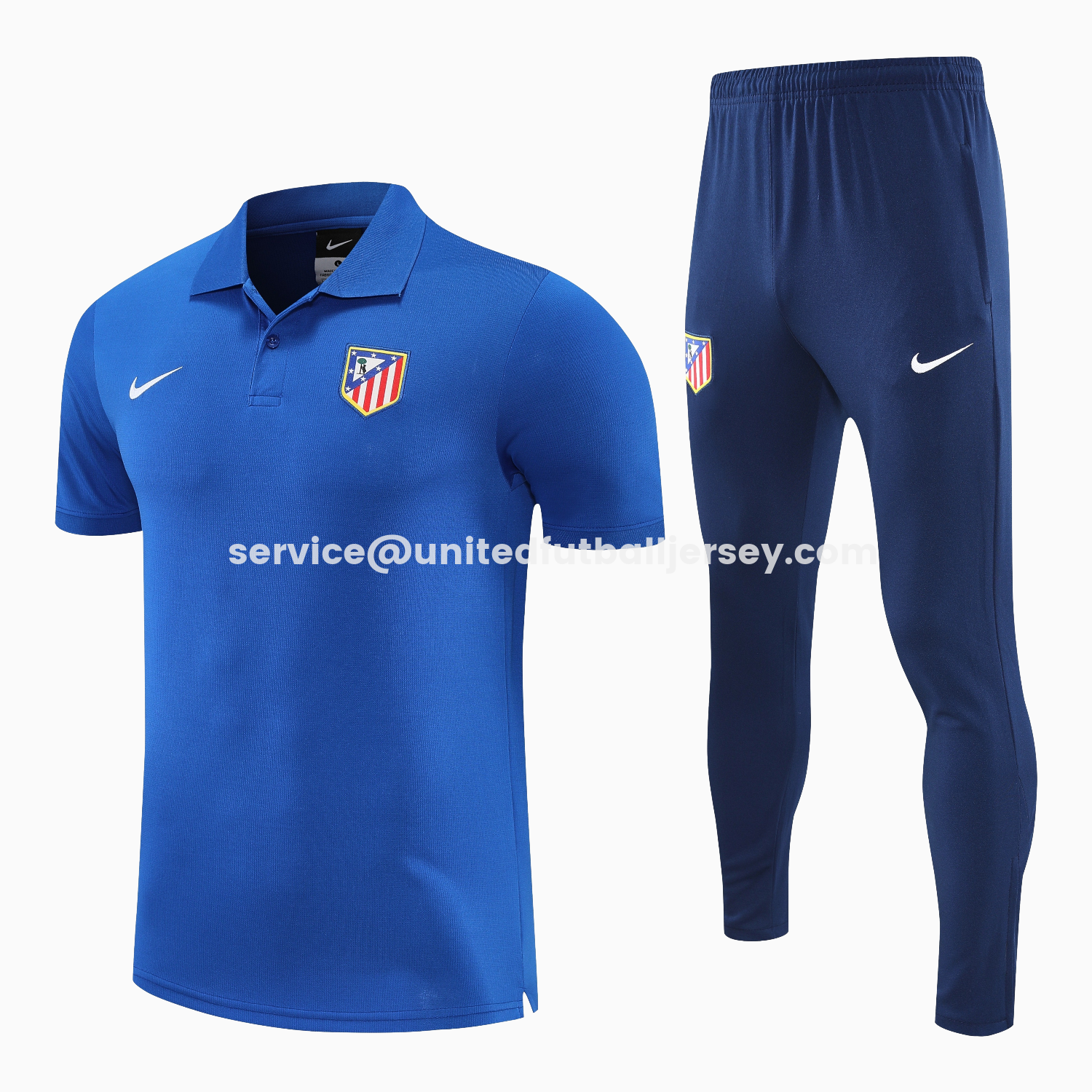 unitedfutballjersey-Atletico Madrid 25-26 POLO Short-Sleeve Training Set - Ocean Blue Top & Deep Blue Pants