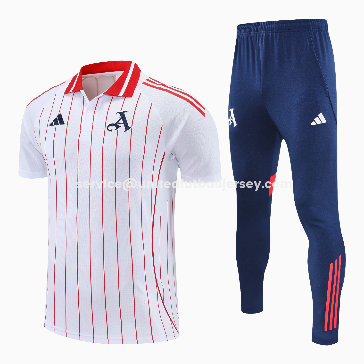 unitedfutballjersey-Arsenal 25-26 POLO Short-Sleeve Training Set - White Top and Deep Blue Pants