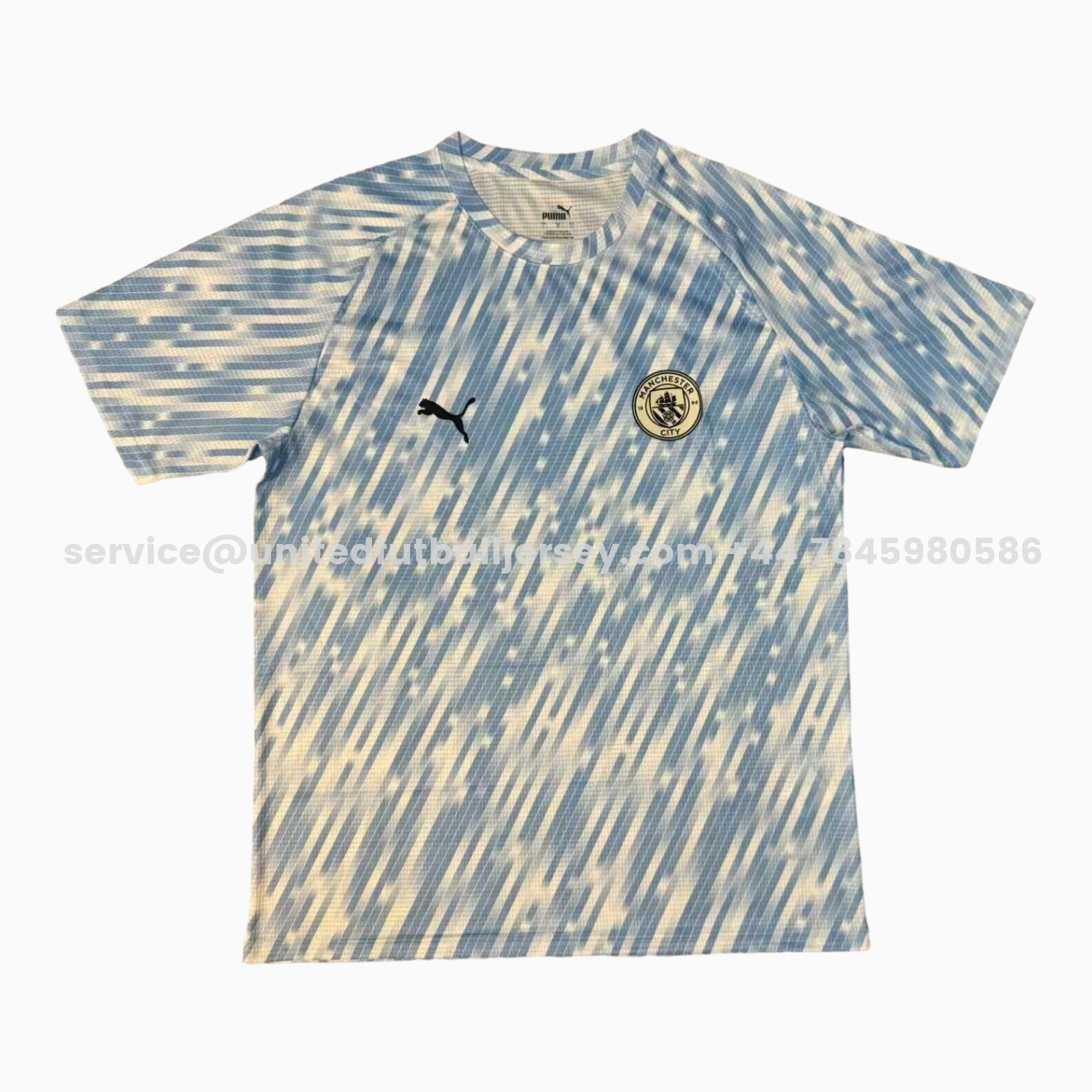 unitedfutballjersey-Manchester City 25-26 Blue And White Linear Gradient Pre-Match Training Jersey - Fans Version