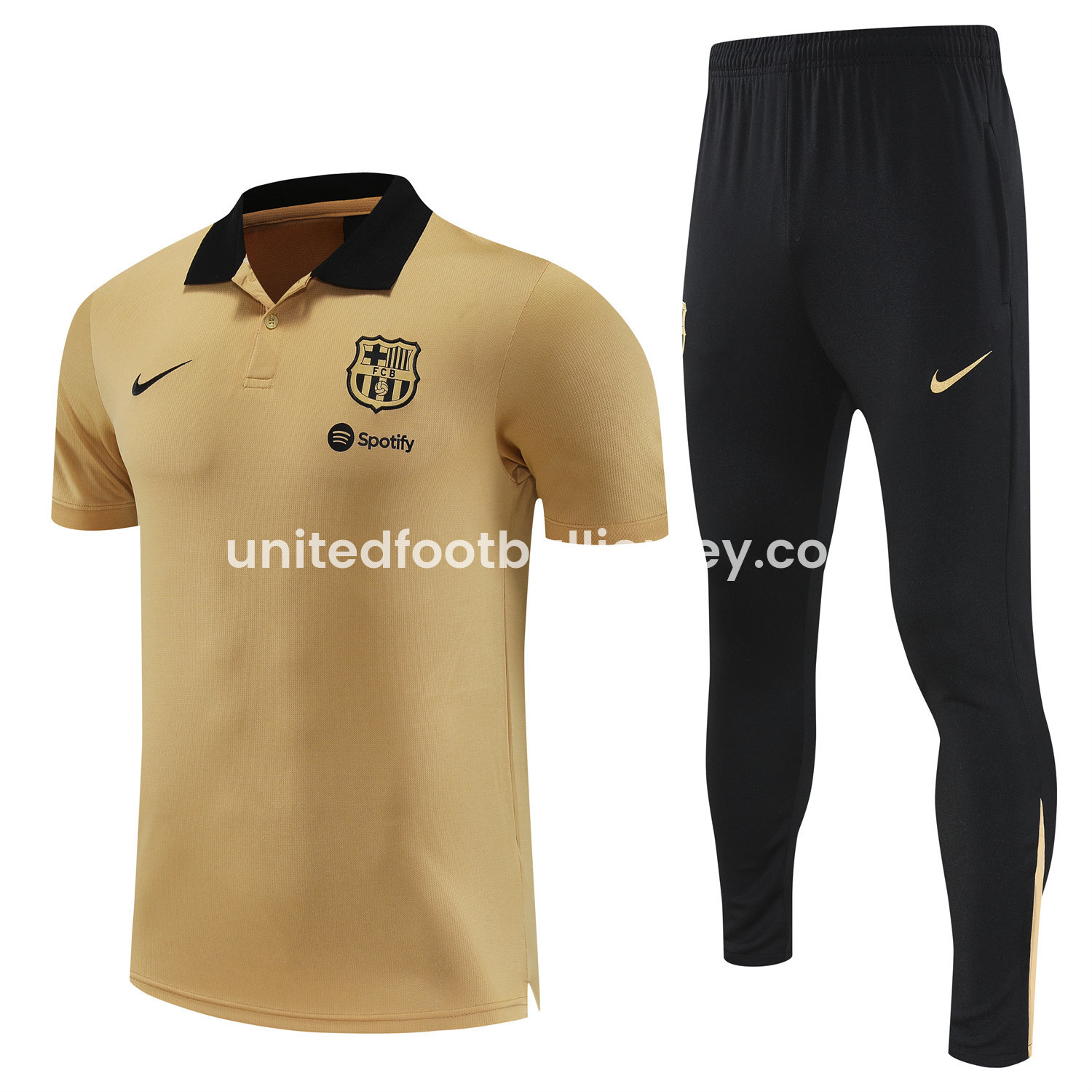 unitedfutballjersey-Barcelona 25-26 POLO Short-Sleeve Training Set - Light Brown Top and Black Pants
