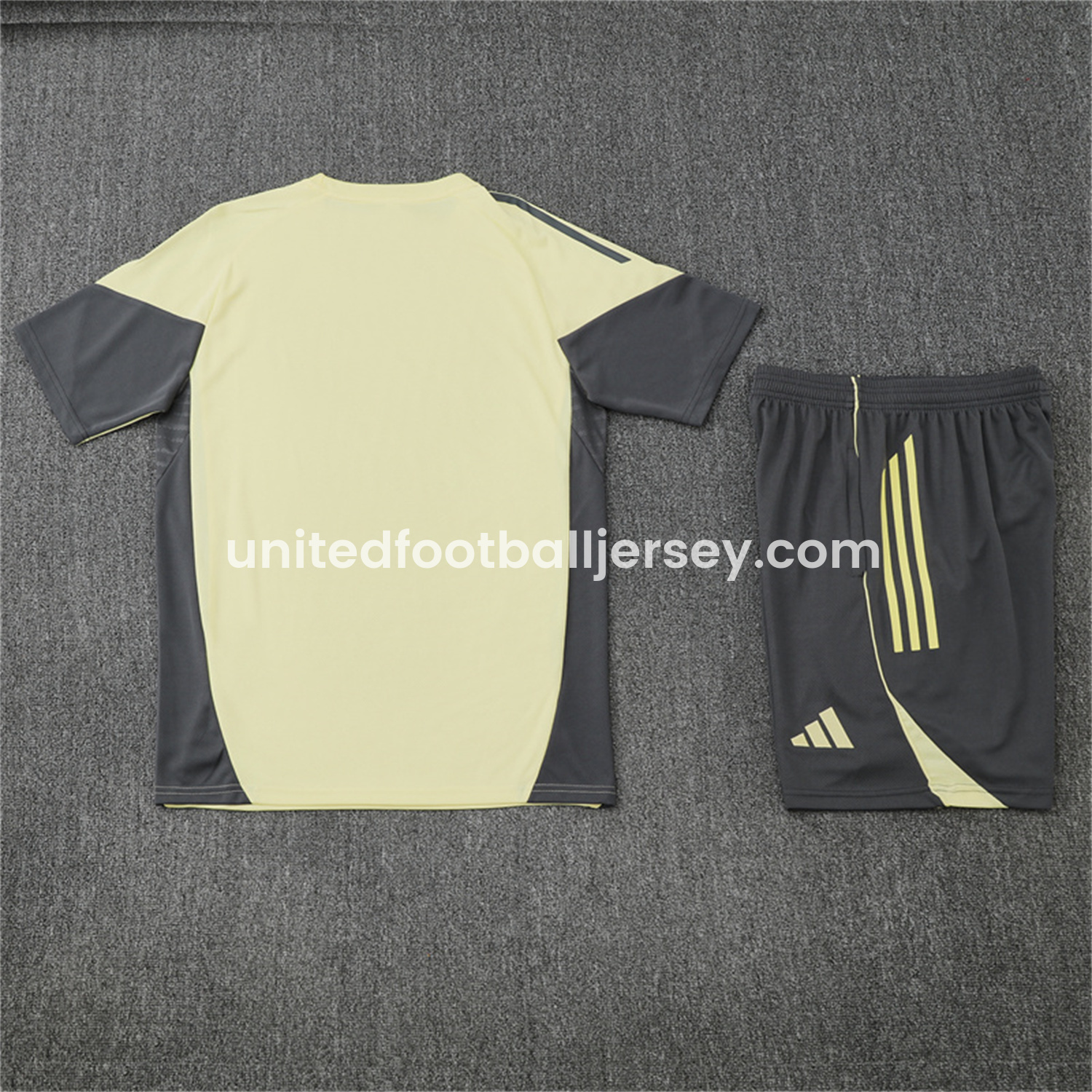 unitedfutballjersey-Real Madrid 25-26 Short-Sleeve Training Set - Yellow Top and Grey Shorts