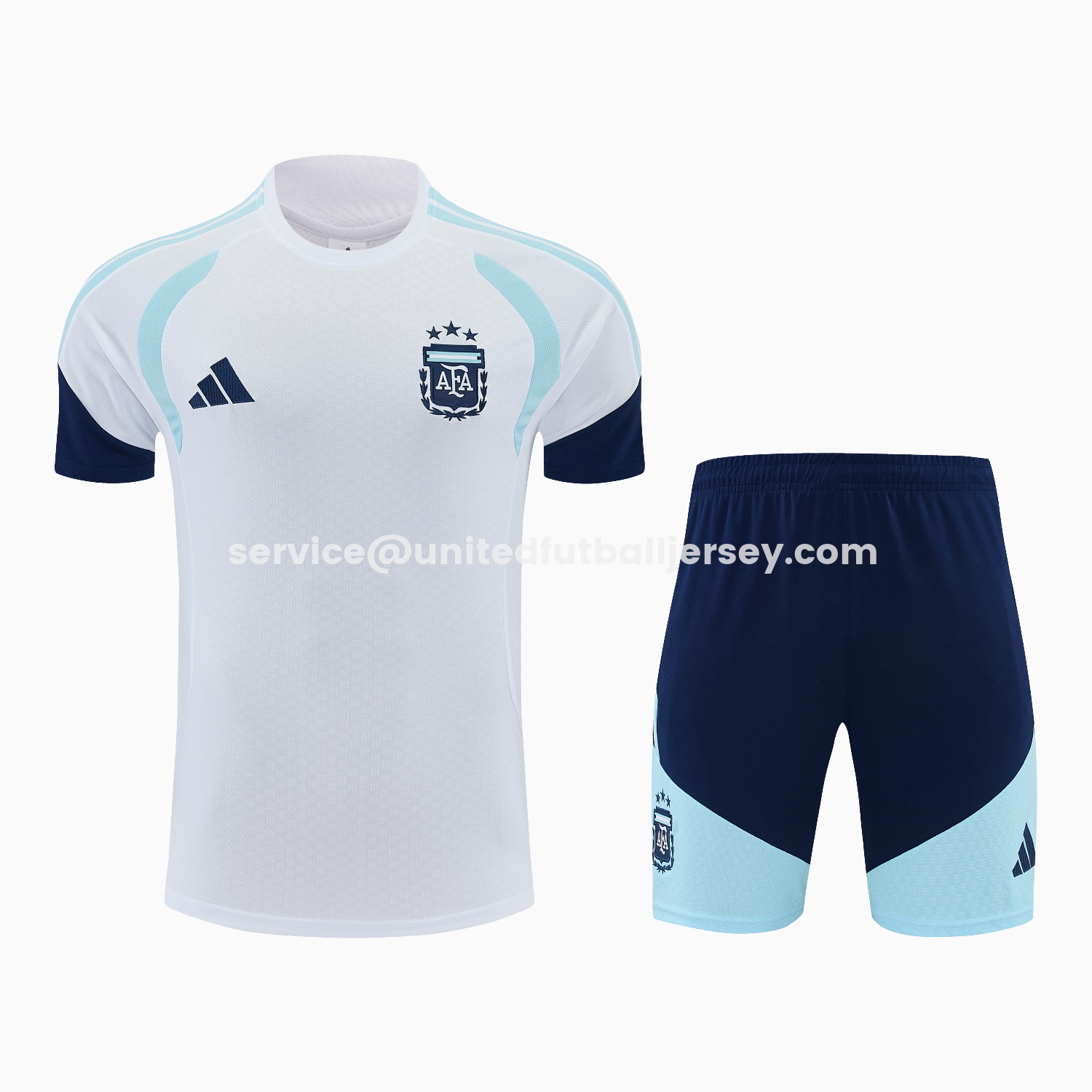 unitedfutballjersey-Argentina 2026 Short-Sleeve Training Set - White Top and Dark Blue Shorts