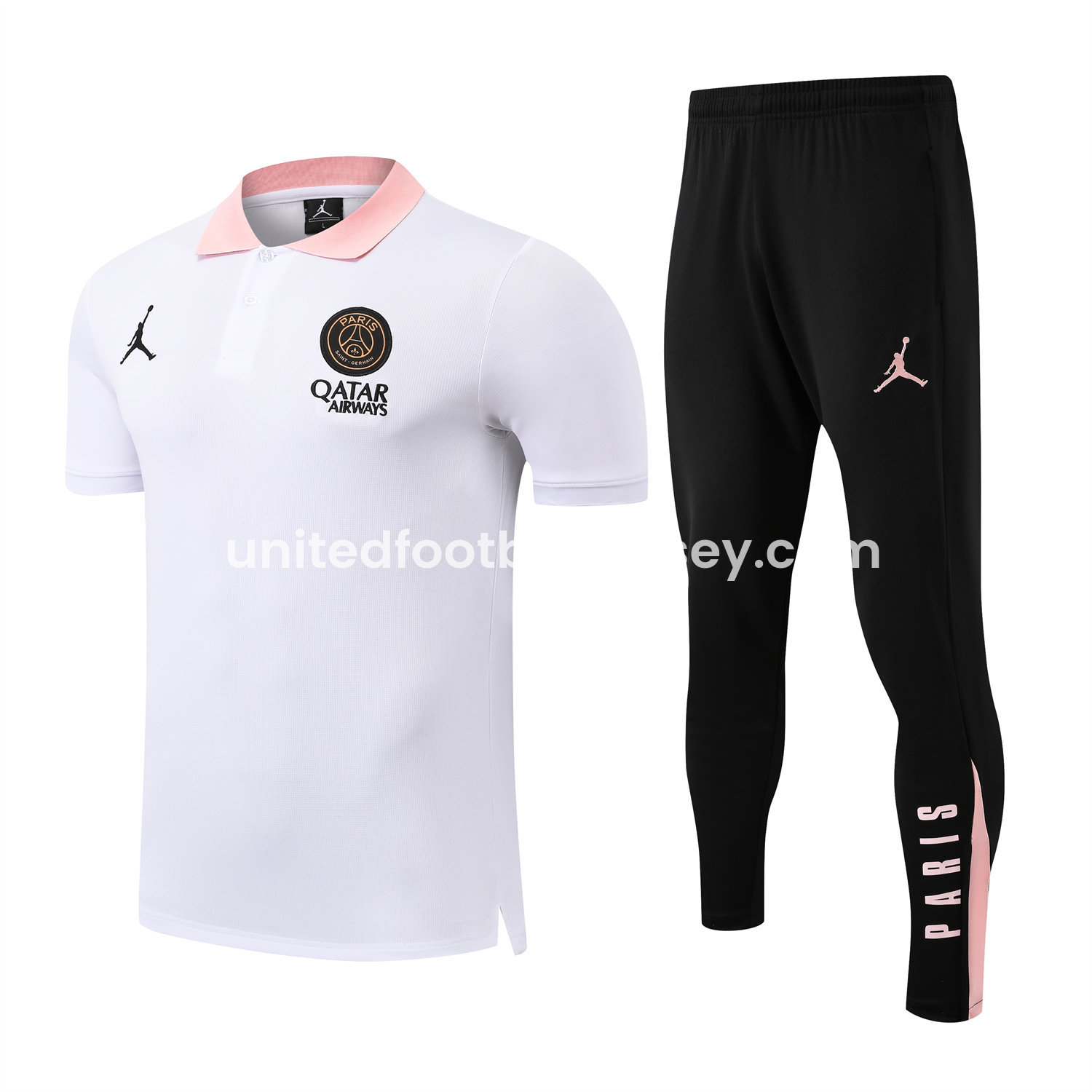 unitedfutballjersey-Paris Saint-Germain PSG 25-26 POLO Short-Sleeve Training Set - White Top and Black Pants