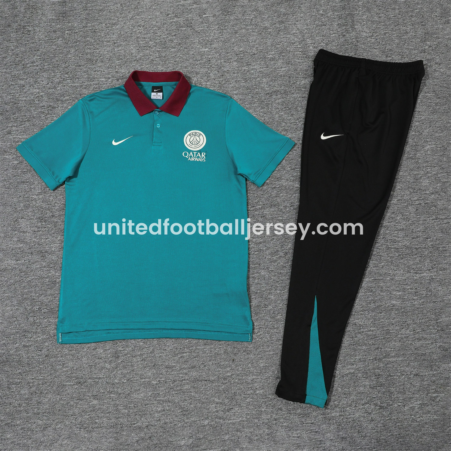 unitedfutballjersey-Paris Saint-Germain PSG 25-26 POLO Short-Sleeve Training Set - Blue Green Top and Black Pants