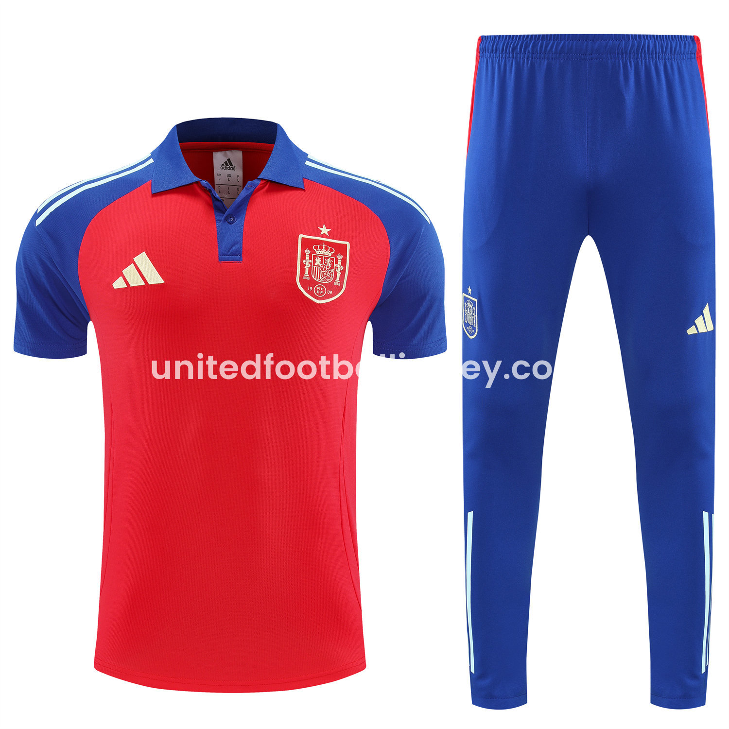 unitedfutballjersey-Spain 25-26 POLO Short-Sleeve Training Set - Red Top and Blue Pants