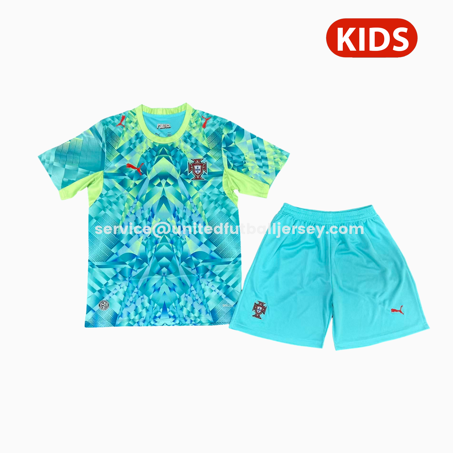 unitedfutballjersey-Portugal 2026 Goalkeeper Green Kids Kit