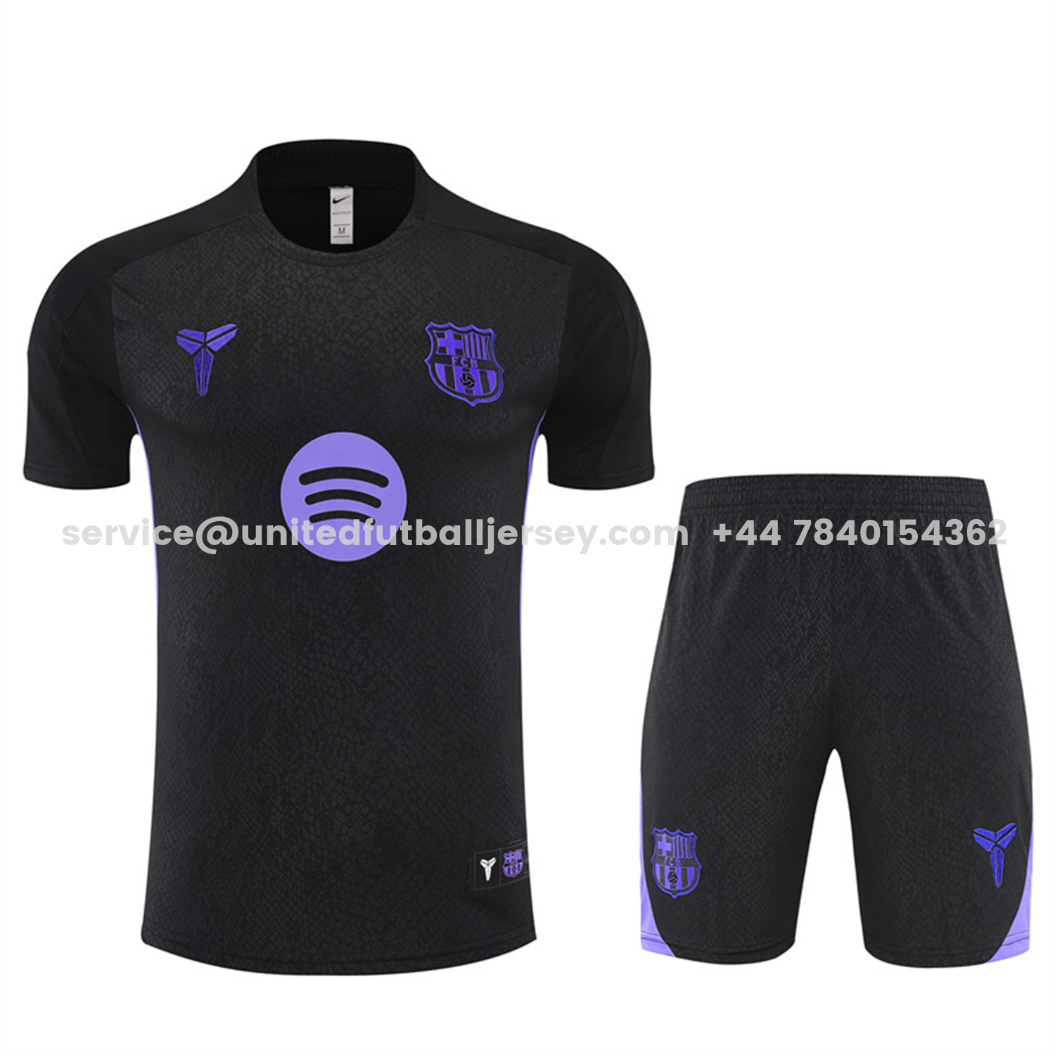 unitedfutballjersey-Barcelona 25-26 X KB Kids Short-Sleeve Training Set - Black Blue Top & Black Shorts