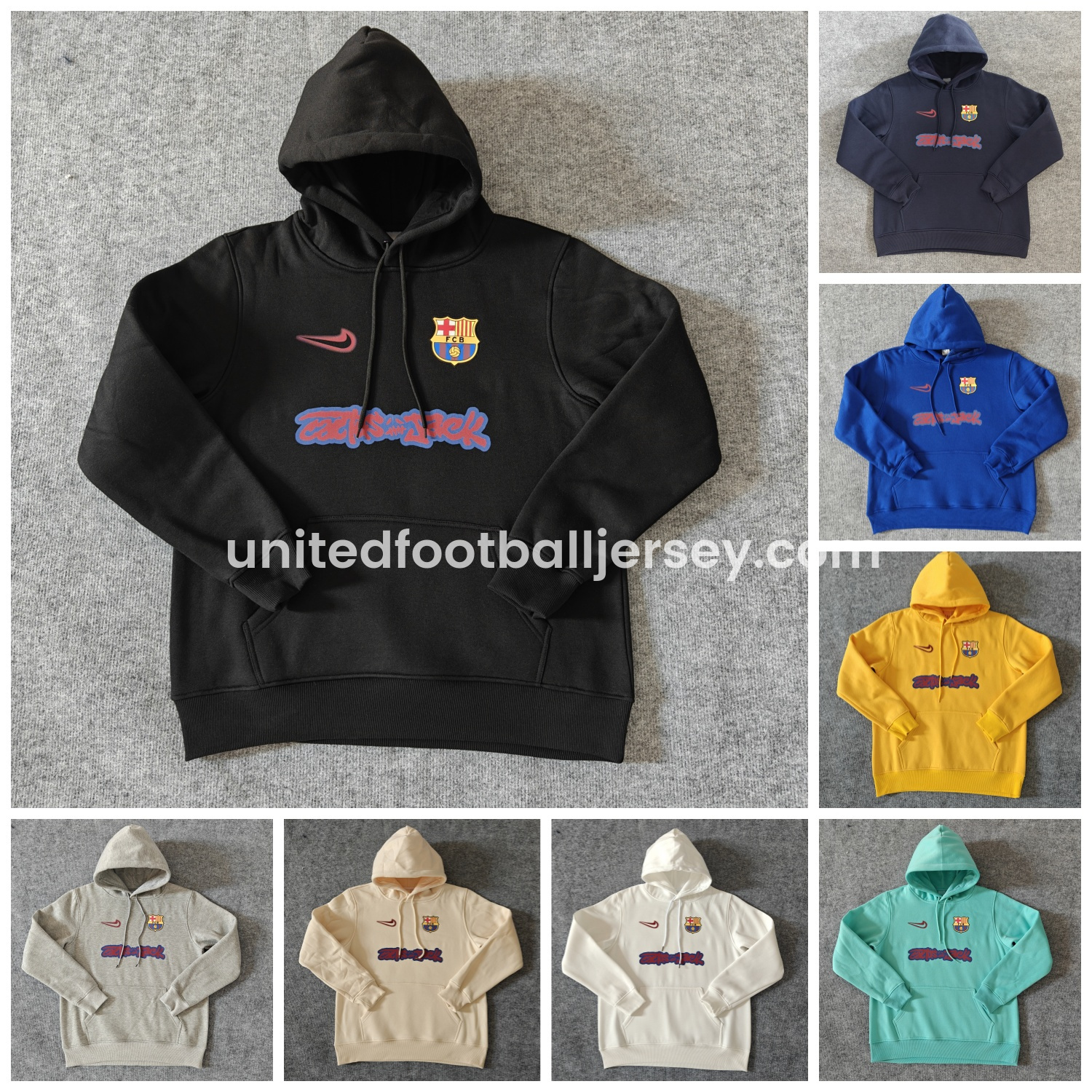 unitedfutballjersey-Barcelona x Travis Scott Team Logo On Both Sides Unisex Pullover Hoodie