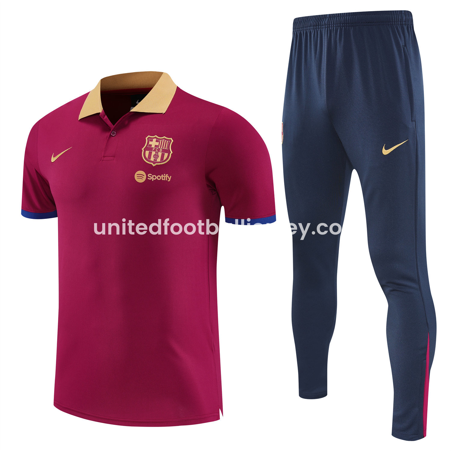 unitedfutballjersey-Barcelona 25-26 POLO Short-Sleeve Training Set - Deep Red Top and Black Pants