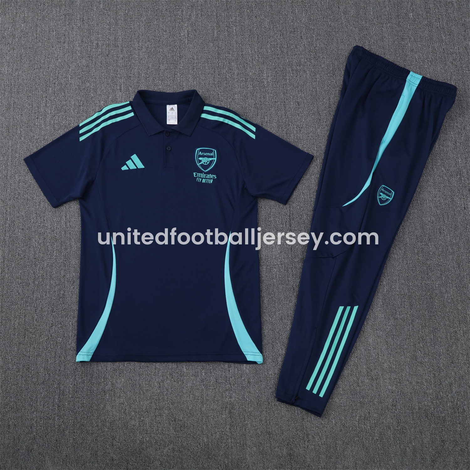 unitedfutballjersey-Arsenal 25-26 POLO Short-Sleeve Training Set - Deep Blue Top and Pants