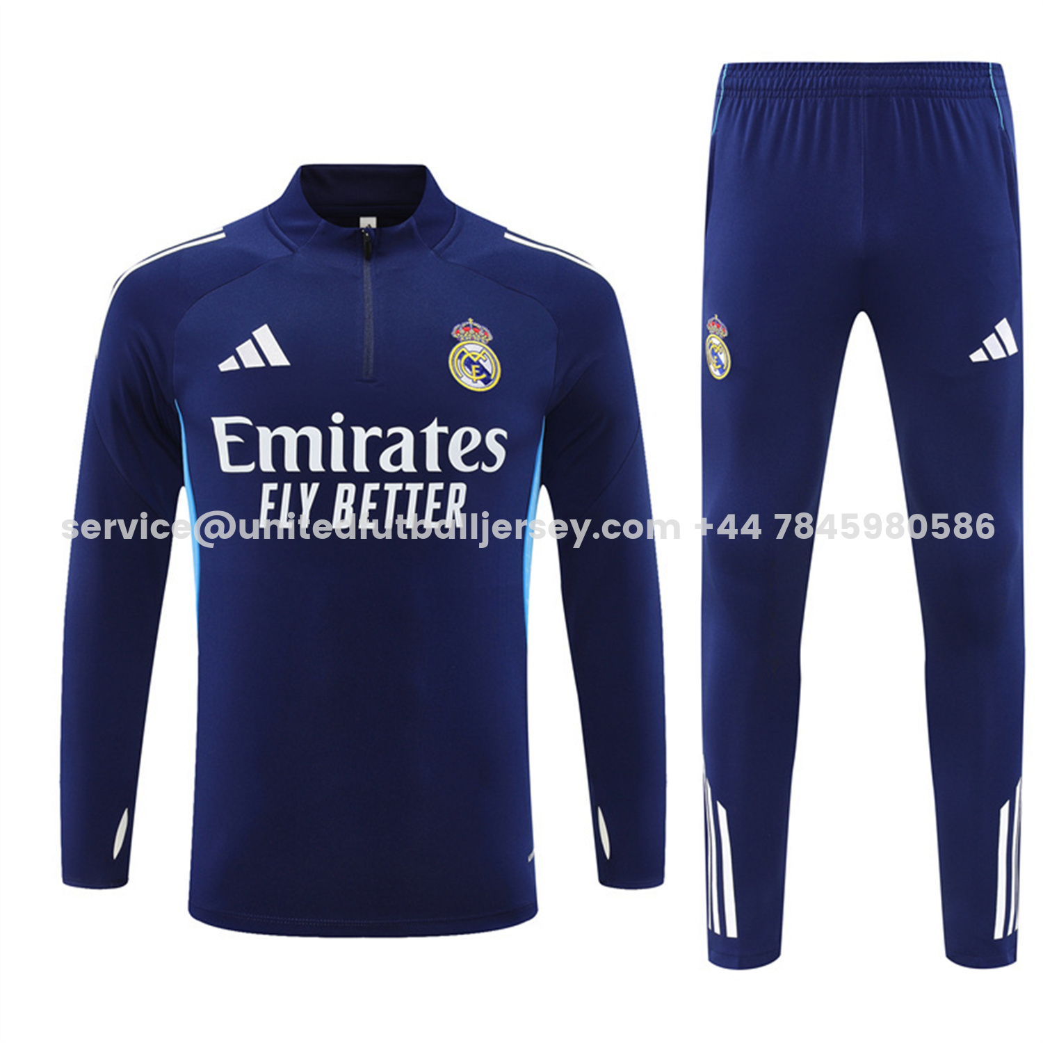 unitedfutballjersey-Real Madrid 25-26 Kids Long Sleeve Training Set - Deep Blue Top & Pants