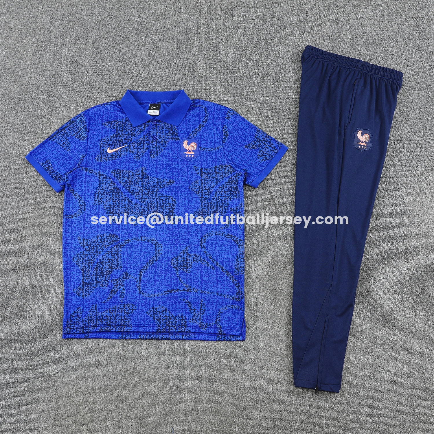 unitedfutballjersey-France 25-26 POLO Short-Sleeve Training Set - Ocean Blue Top and Dark Blue Pants