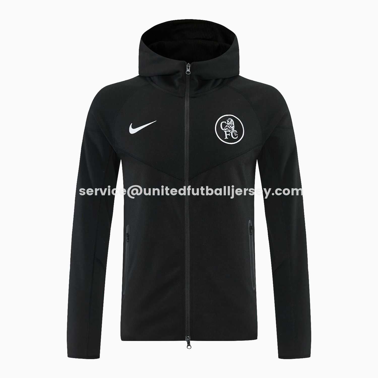 unitedfutballjersey-C.H.E.L.S.E.A 2026 Hooded Windbreaker Training Set - Black Top & Pants