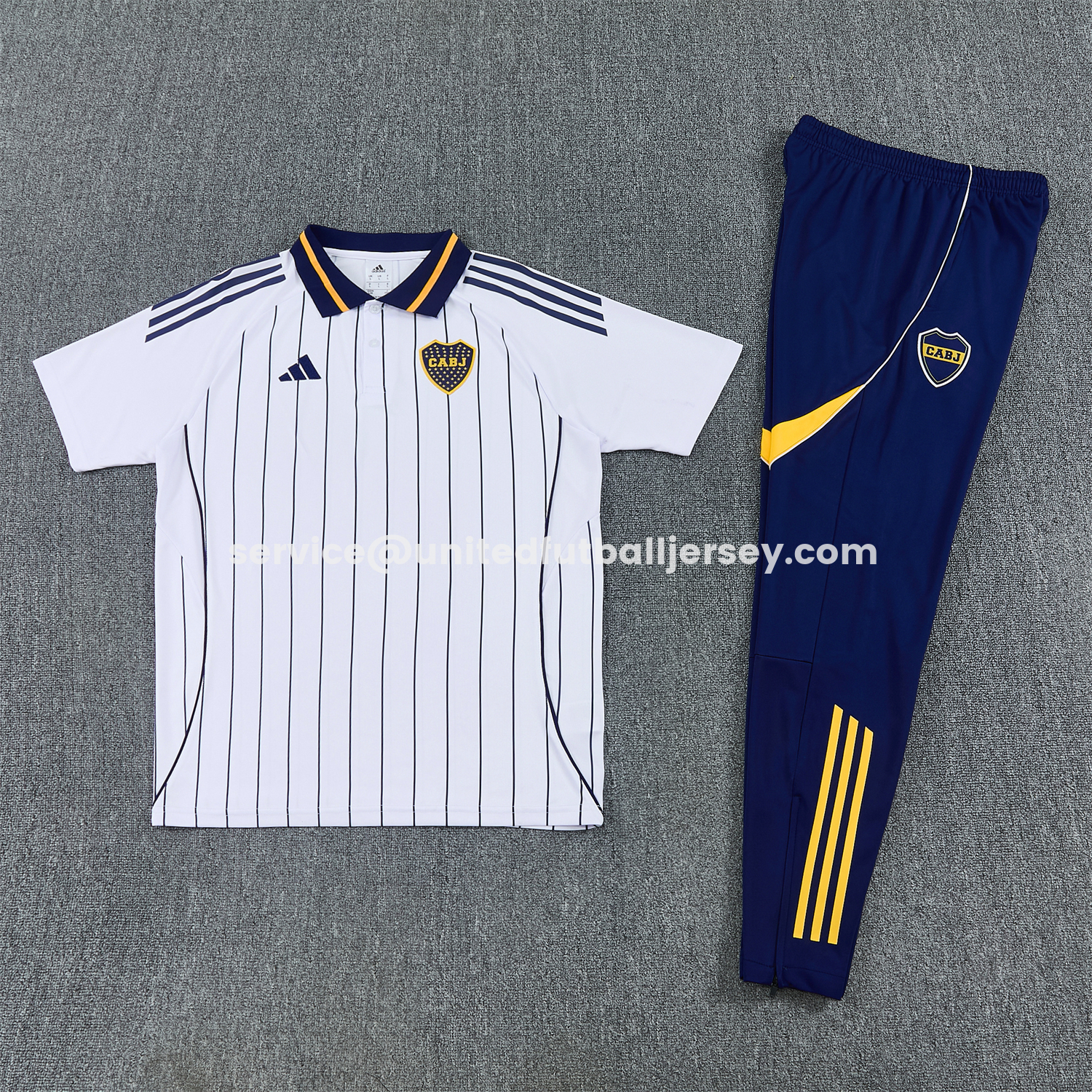 unitedfutballjersey-Boca Juniors 25-26 POLO Short-Sleeve Training Set - White Top and Dark Blue Pants