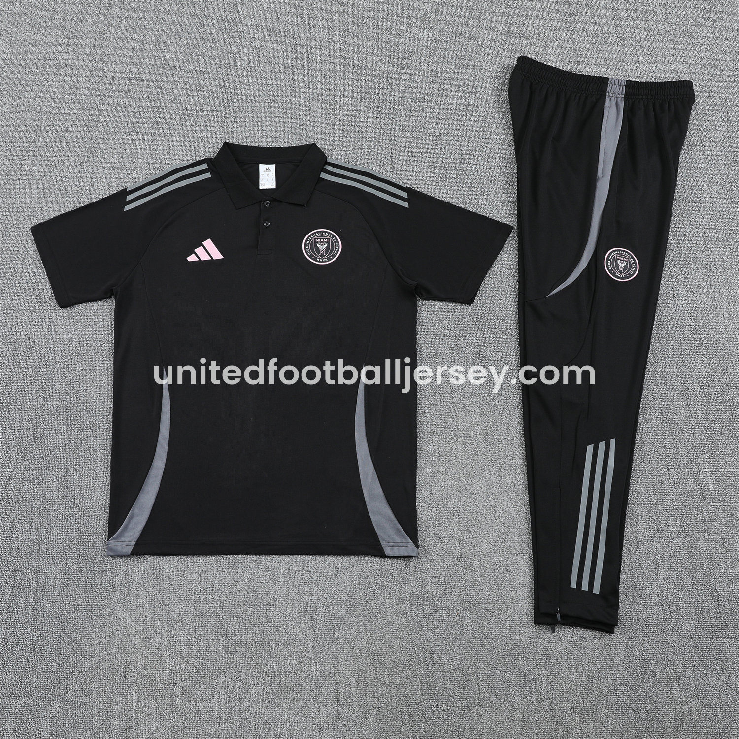 unitedfutballjersey-INT M.A.M 25-26 POLO Short-Sleeve Training Set - Black Top and Pants