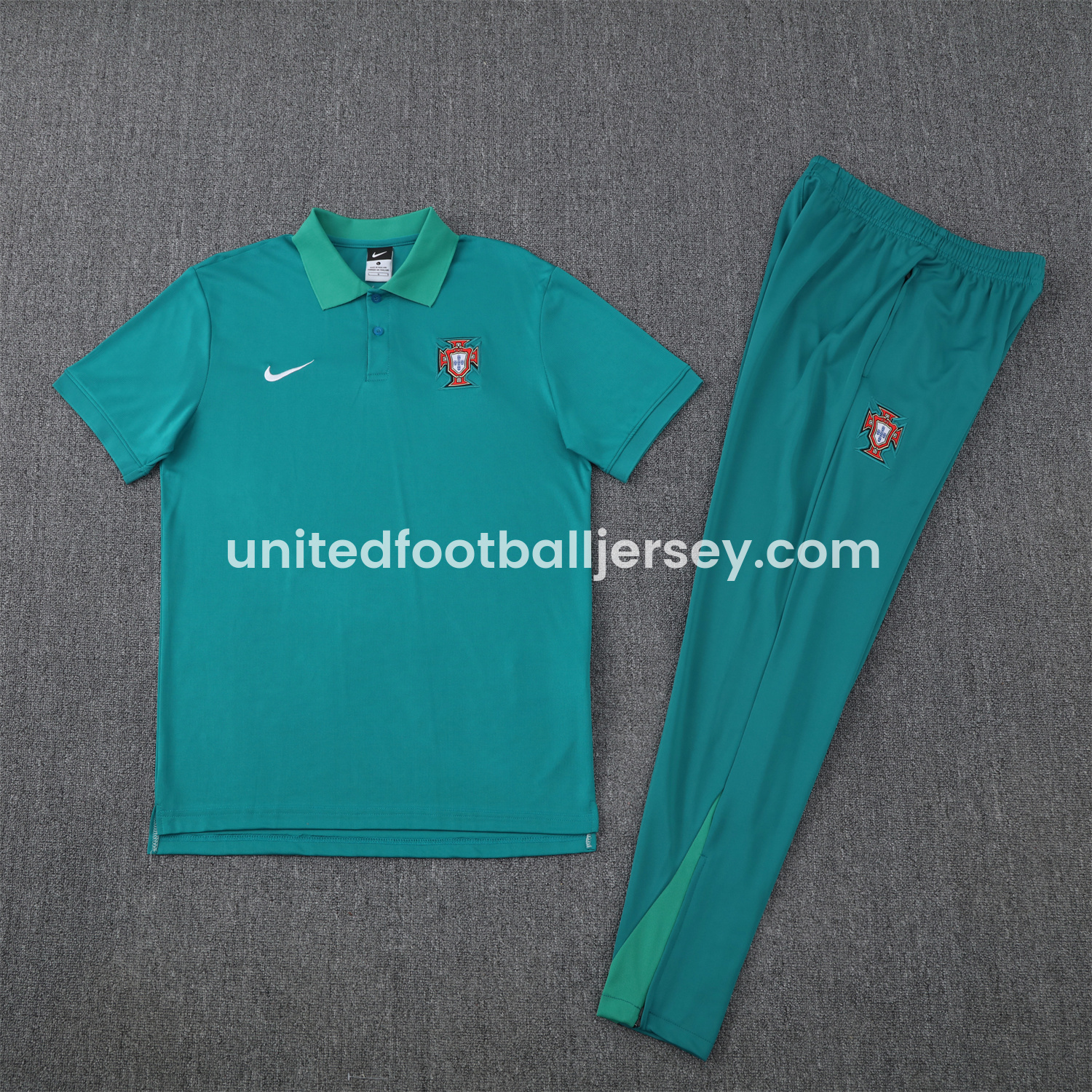 unitedfutballjersey-Portugal 25-26 POLO Short-Sleeve Training Set - Blue Green Top and Pants