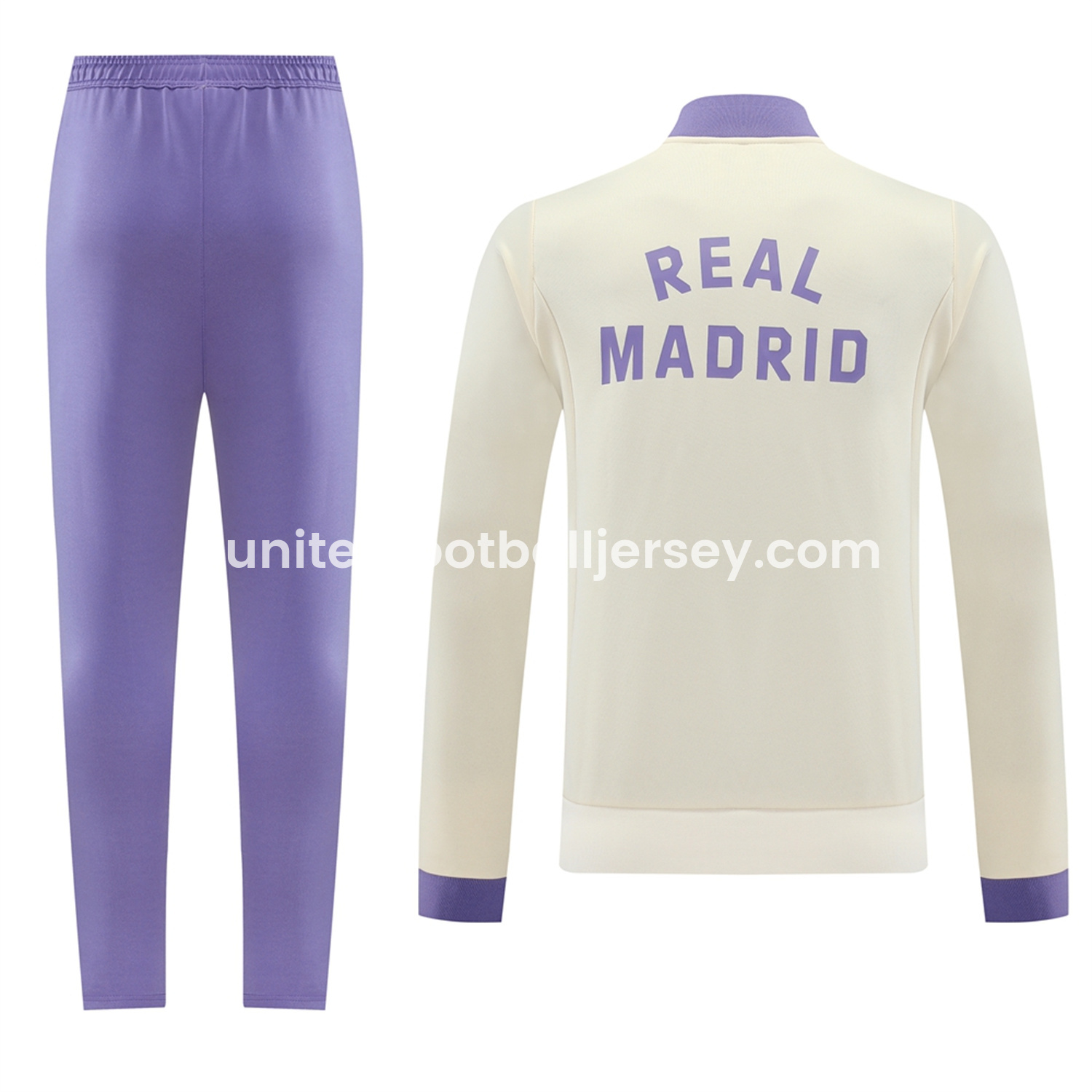 unitedfutballjersey-Real Madrid 24-25 Throwback Jacket Training Tracksuit - Off-white Jackets & Purple Pants