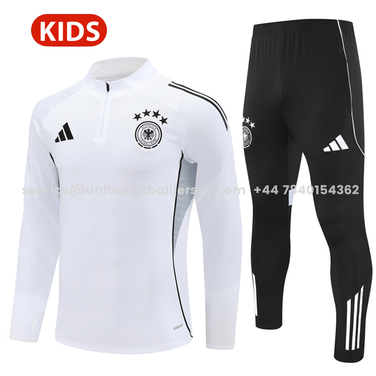 unitedfutballjersey-Germany 25-26 Kids Long Sleeve Training Set - White Top and Black Pants