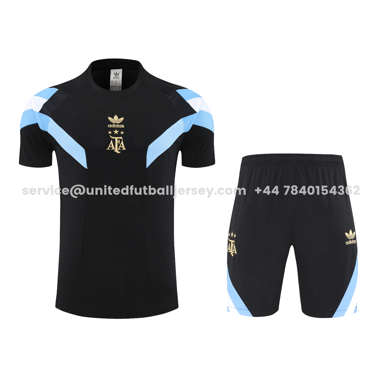 unitedfutballjersey-Argentina 25-26 Short-Sleeve Training Set - Black Top & Black Shorts