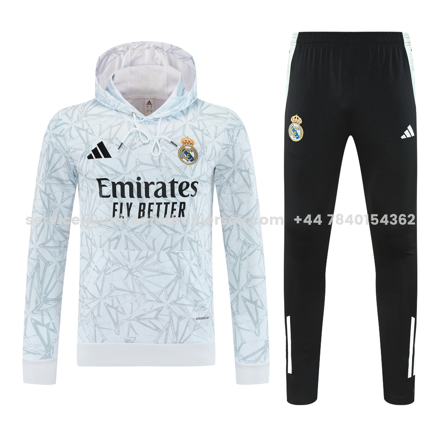 unitedfutballjersey-Real Madrid 25-26 Traning Hoodie Set - Triangular Spots White Hoodie With Black Pants