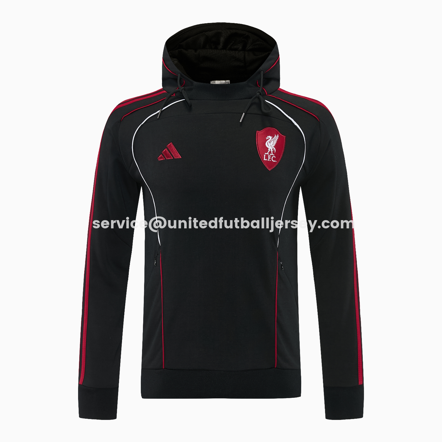 unitedfutballjersey-Liver.pool 25-26 Hooded Windbreaker Training Set - Black Top & Black Pants
