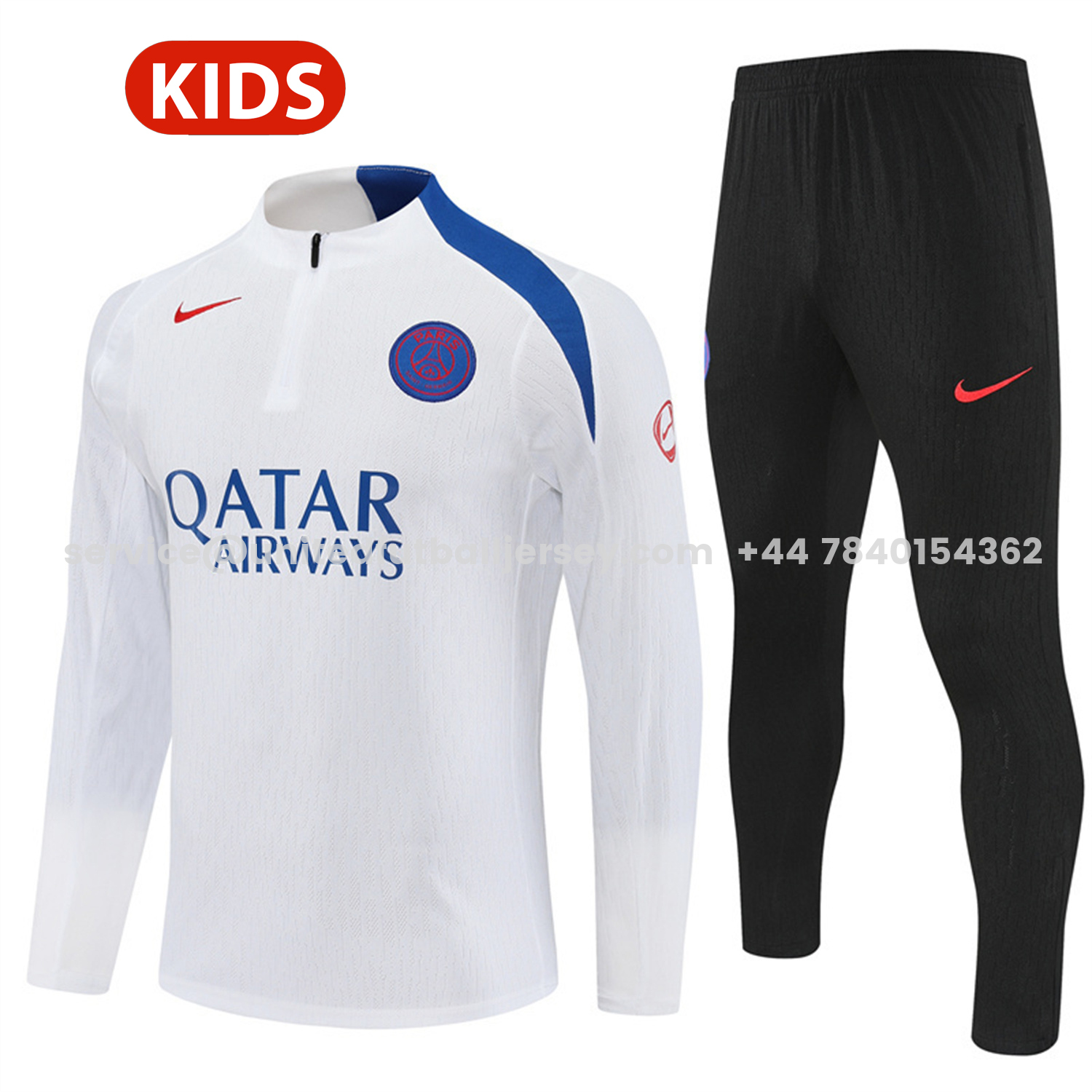 unitedfutballjersey-Paris Saint-Germain PSG 25-26 Kids Long Sleeve Training Set - Player Version - White Top and Black Pants