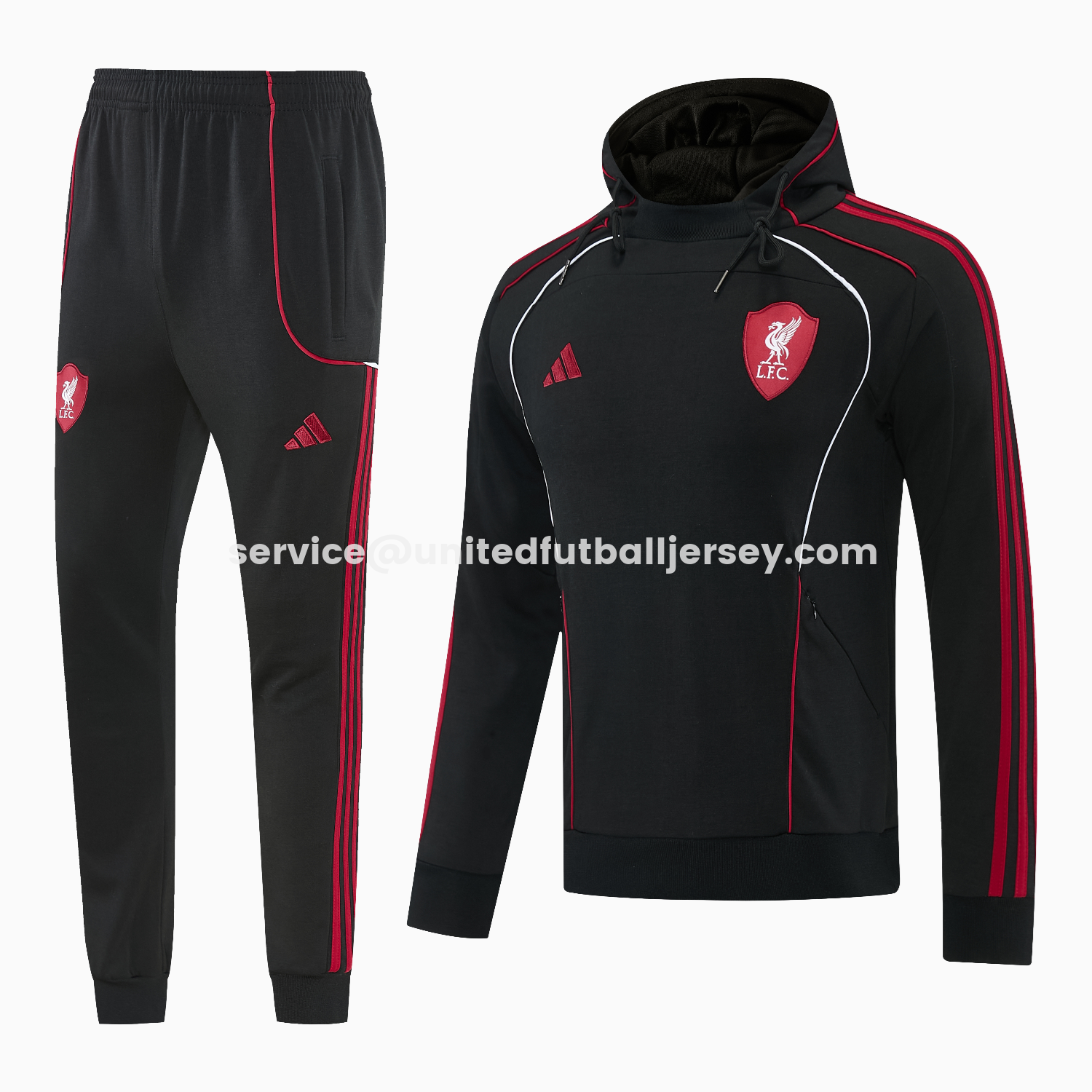 unitedfutballjersey-Liver.pool 25-26 Hooded Windbreaker Training Set - Black Top & Black Pants