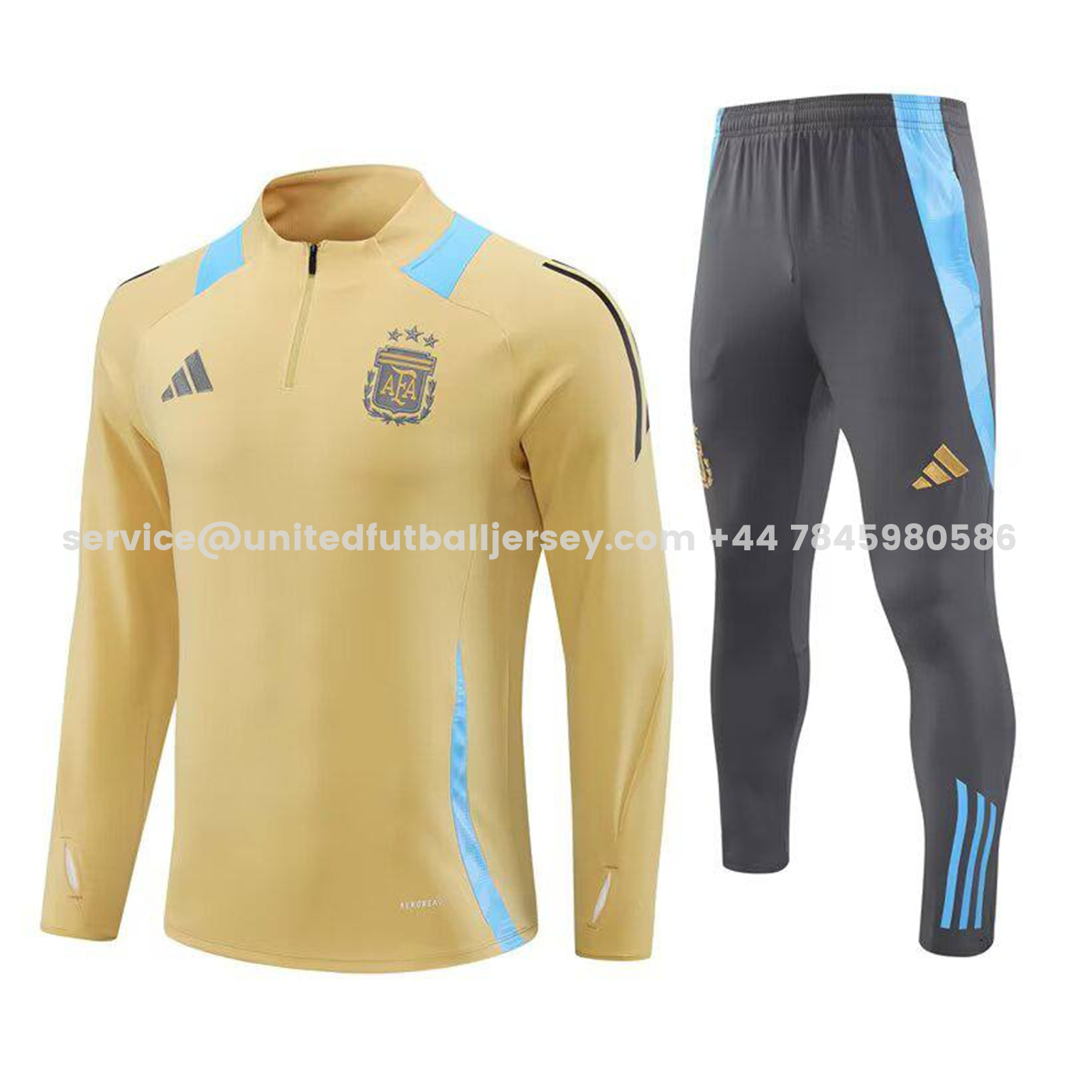 unitedfutballjersey-Argentina 25-26 Long Sleeve Training Set - Gold Top and Grey Pants