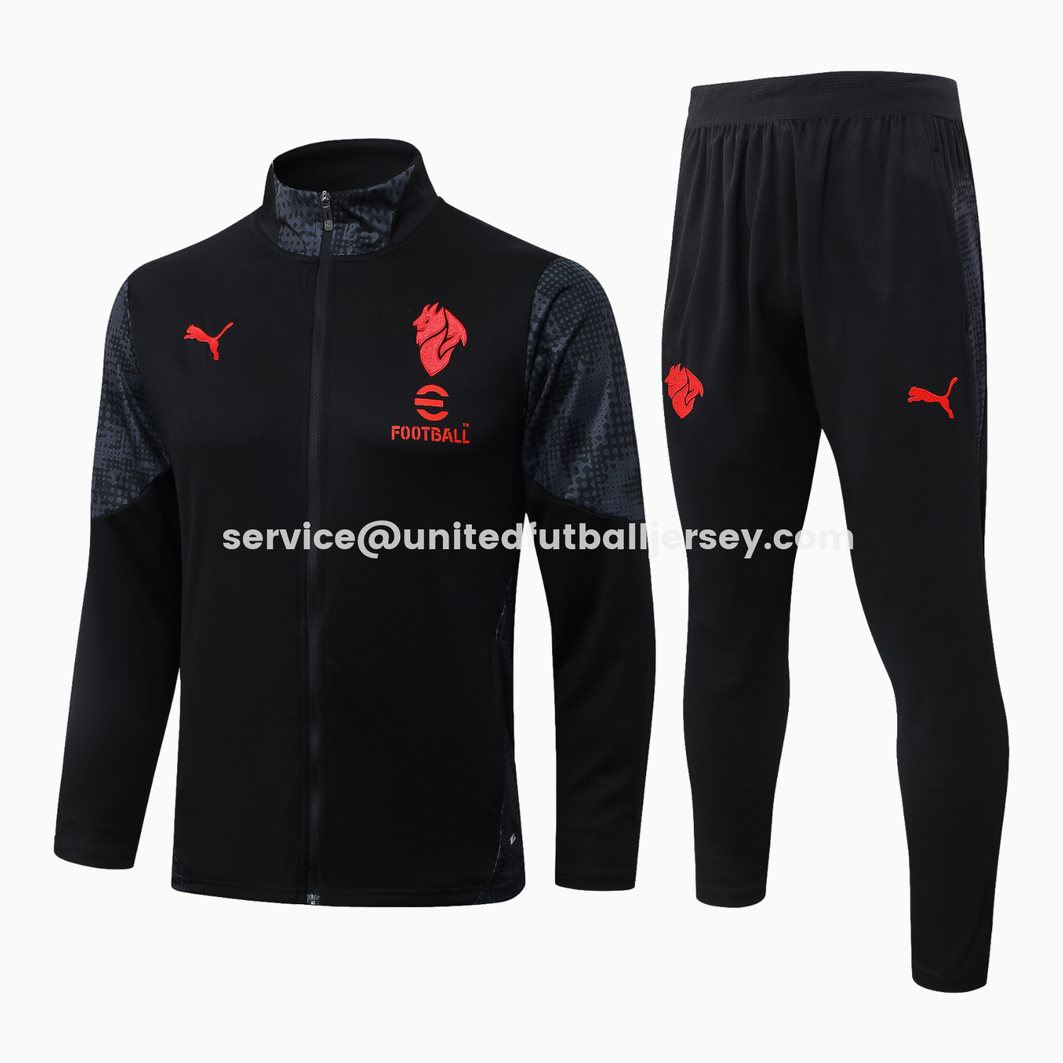 unitedfutballjersey-AC Milan 25-26 Jacket Training Tracksuit - Little Devil Black top & Pants