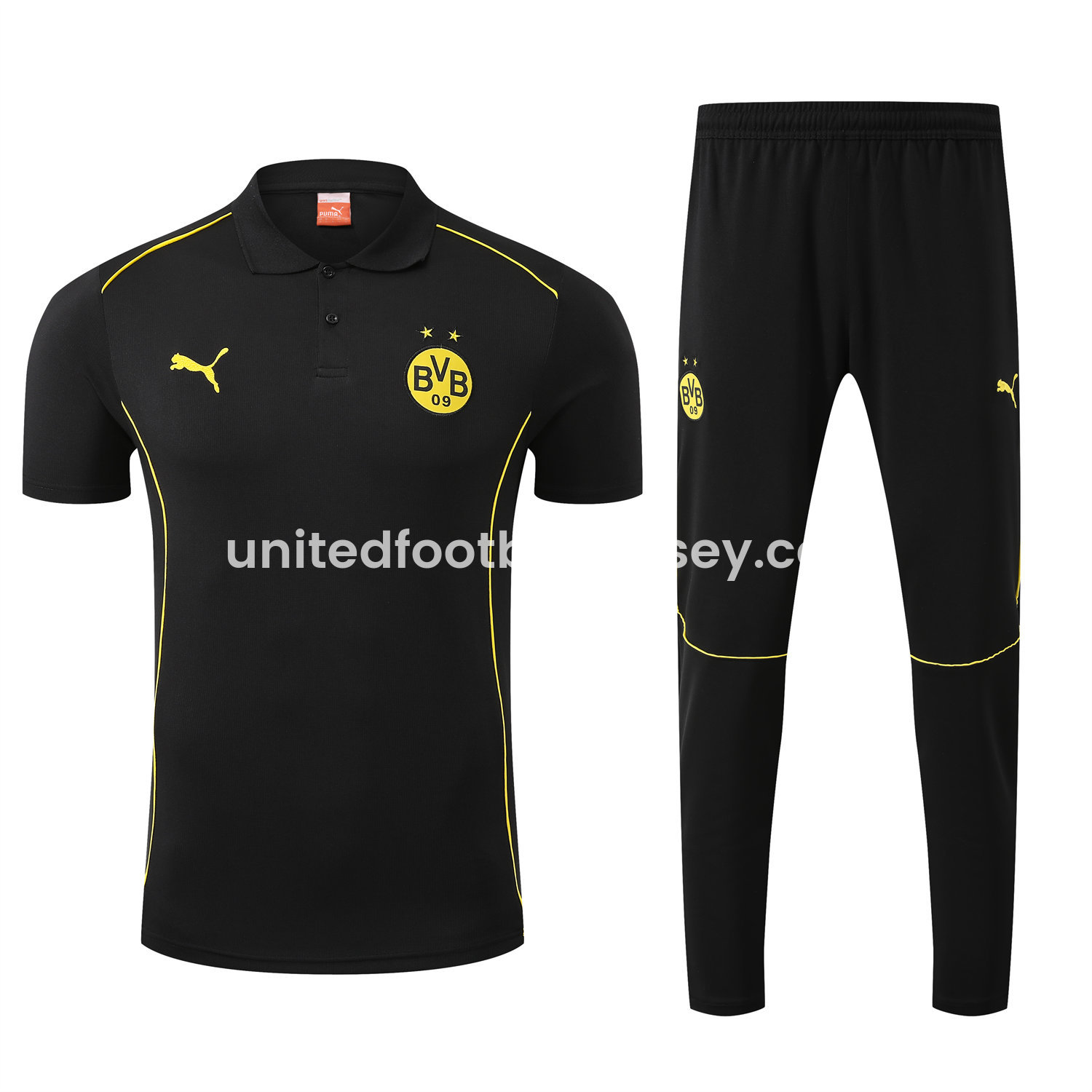 unitedfutballjersey-Dortmund 25-26 POLO Short-Sleeve Training Set - Black Top and Pants
