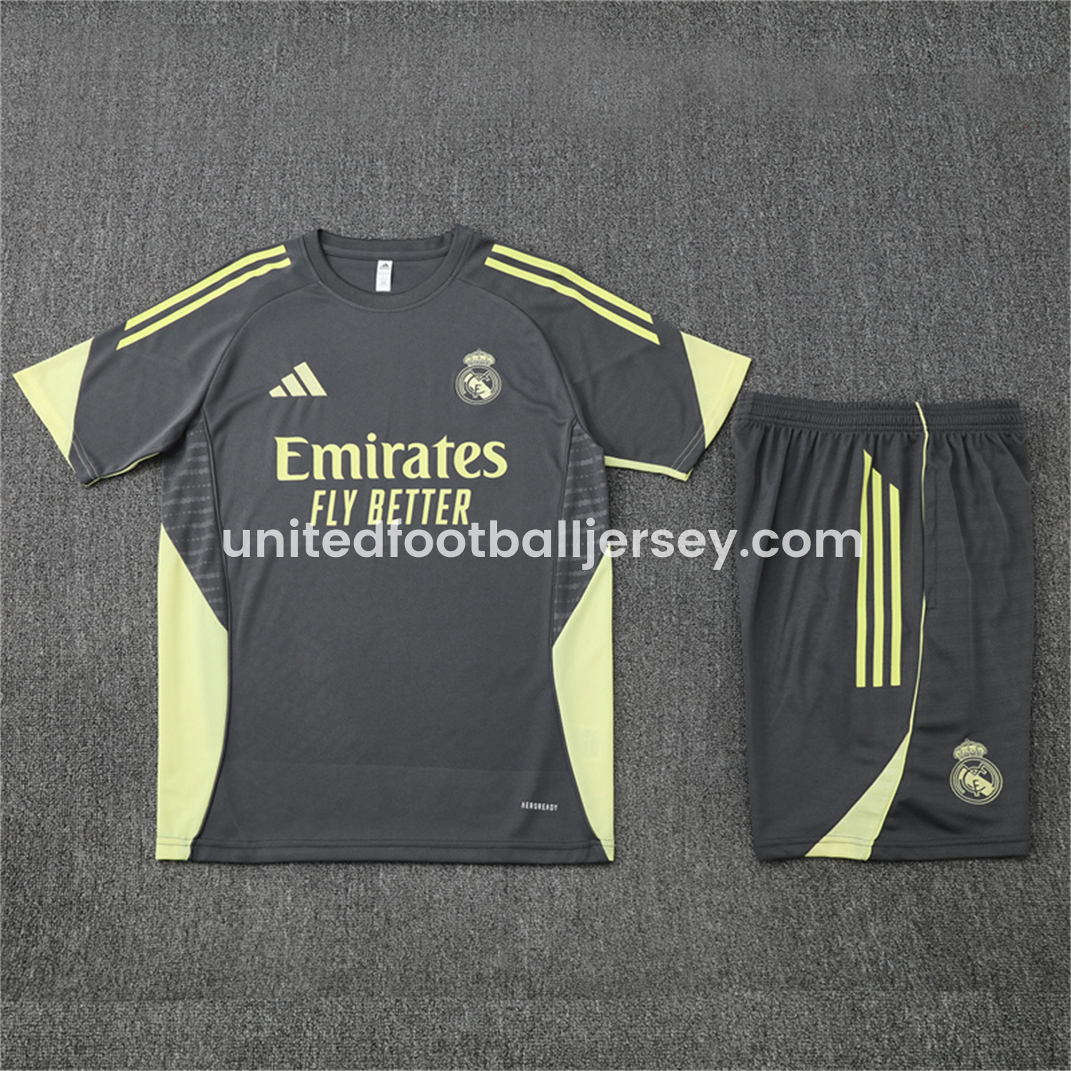 unitedfutballjersey-Real Madrid 25-26 Kids Short-Sleeve Training Set - Deep Grey Top and Shorts