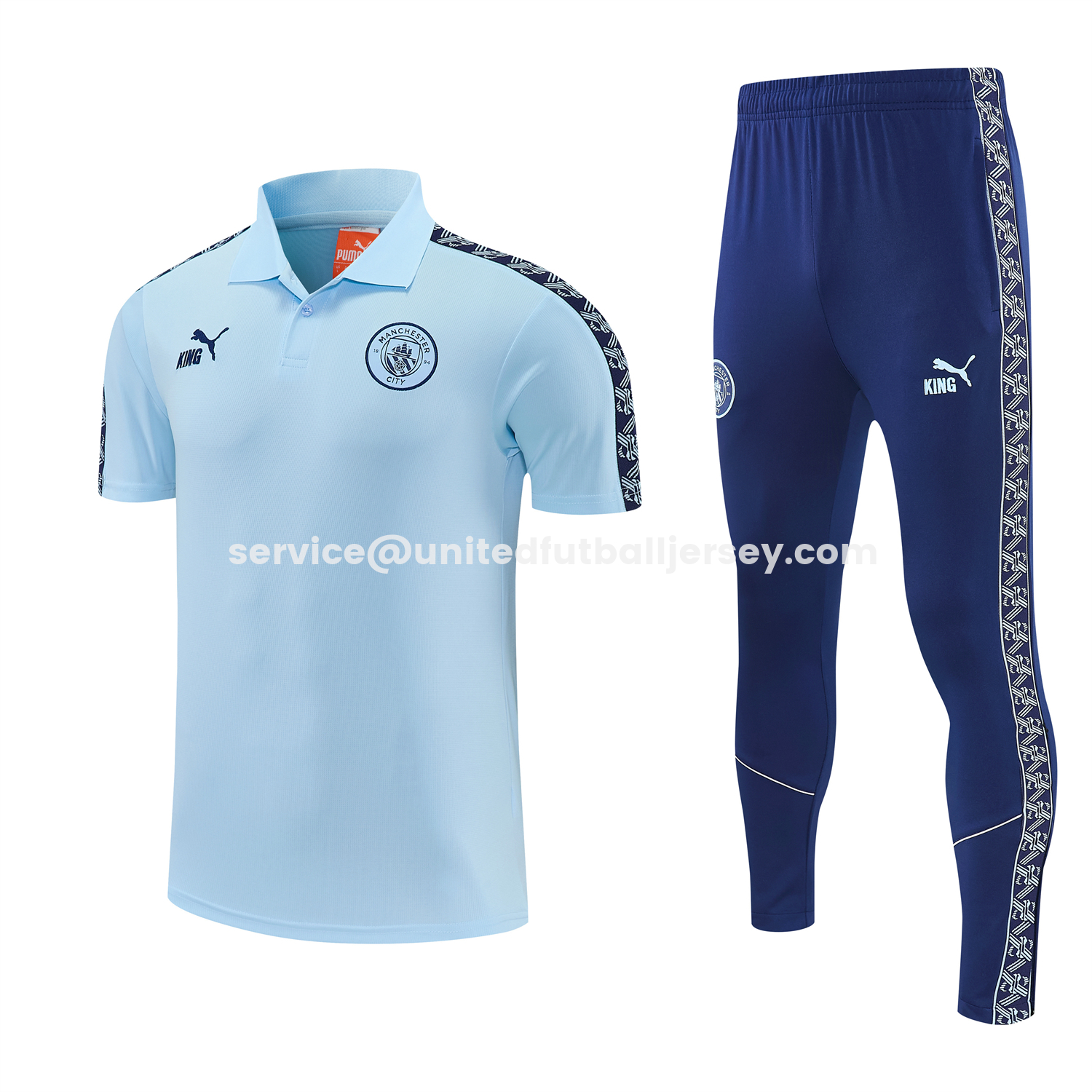 unitedfutballjersey-Manchester City 25-26 POLO Short-Sleeve Training Set - Light Blue Top and Dark Blue Pants
