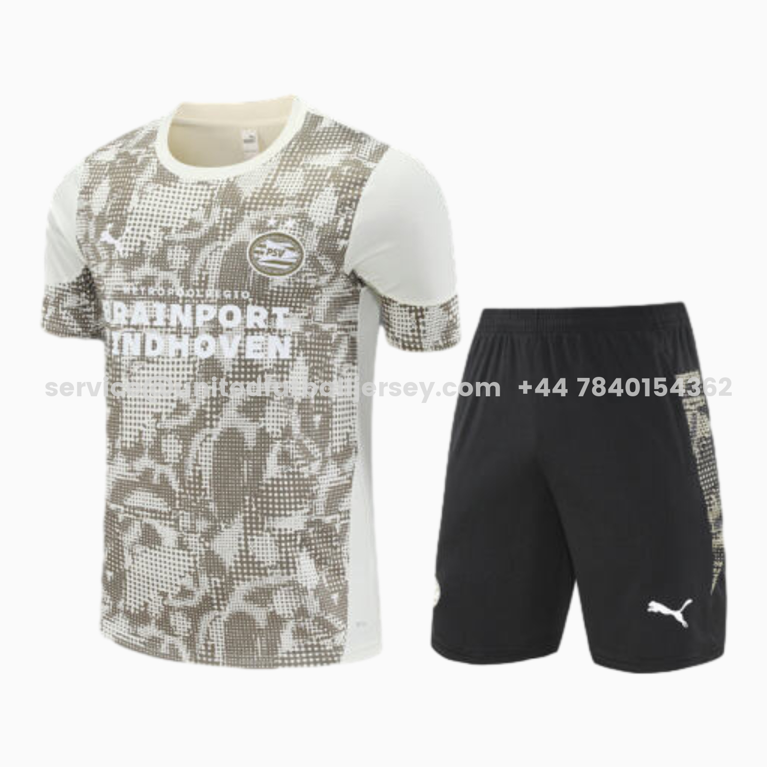 unitedfutballjersey-PSV Eindhoven 25-26 Short-Sleeve Training Set - Khaki Top & Black Shorts