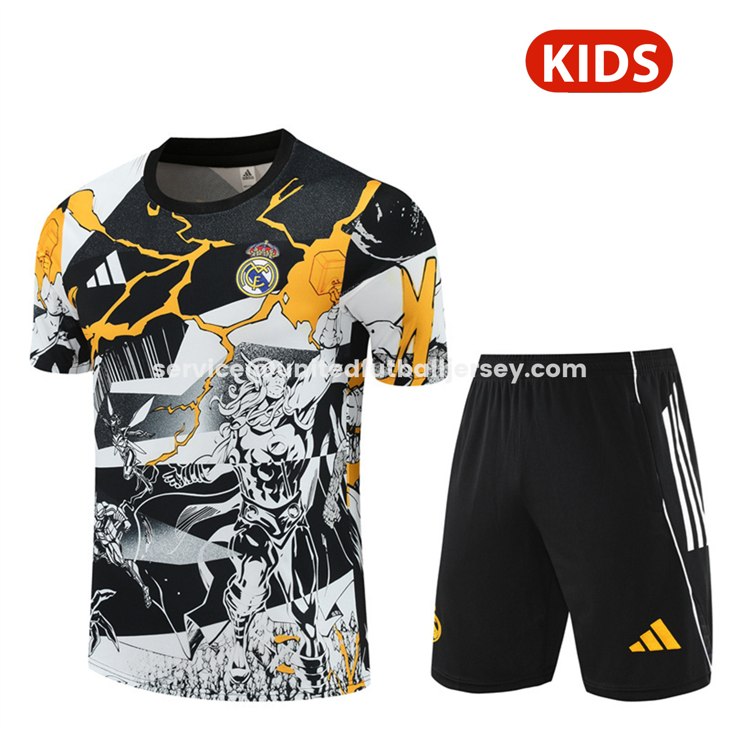 unitedfutballjersey-Real Madrid 25-26 Thunder Comics Kids Short-Sleeve Training Set - Comic Pattern Top & Shorts