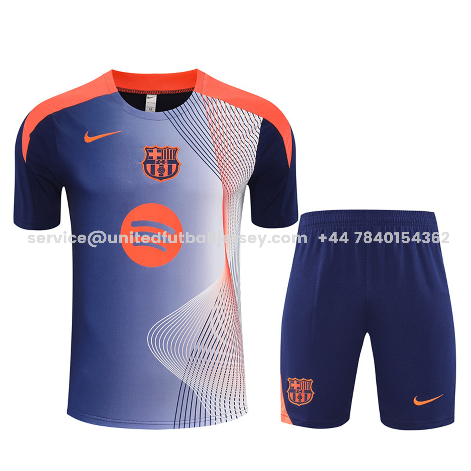 unitedfutballjersey-Barcelona 25-26 Short-Sleeve Training Set - Red Blue Line Top & Blue Shorts