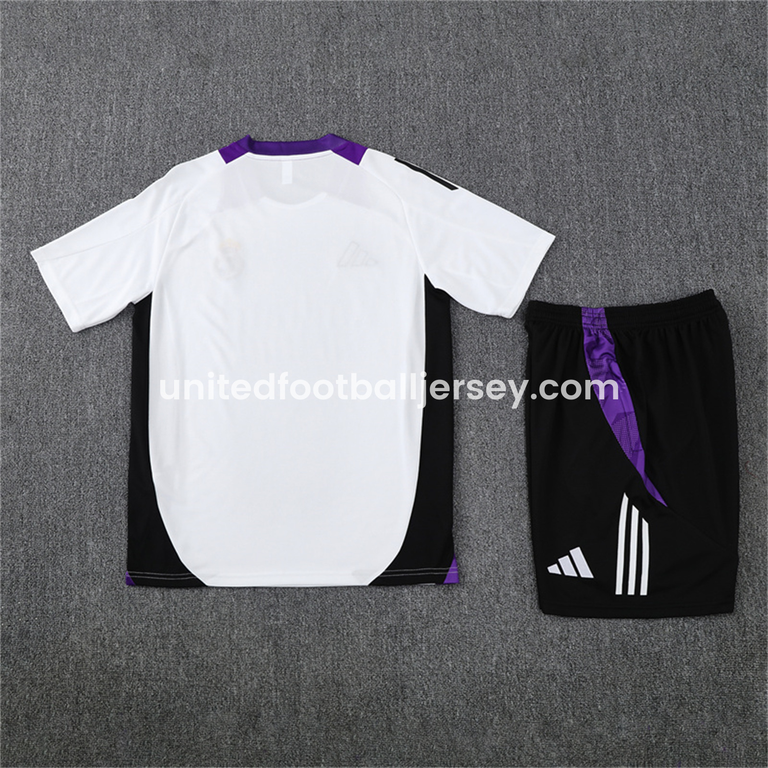 unitedfutballjersey-Real Madrid 24-25 Short-Sleeve Kids Training Set - White with Purple