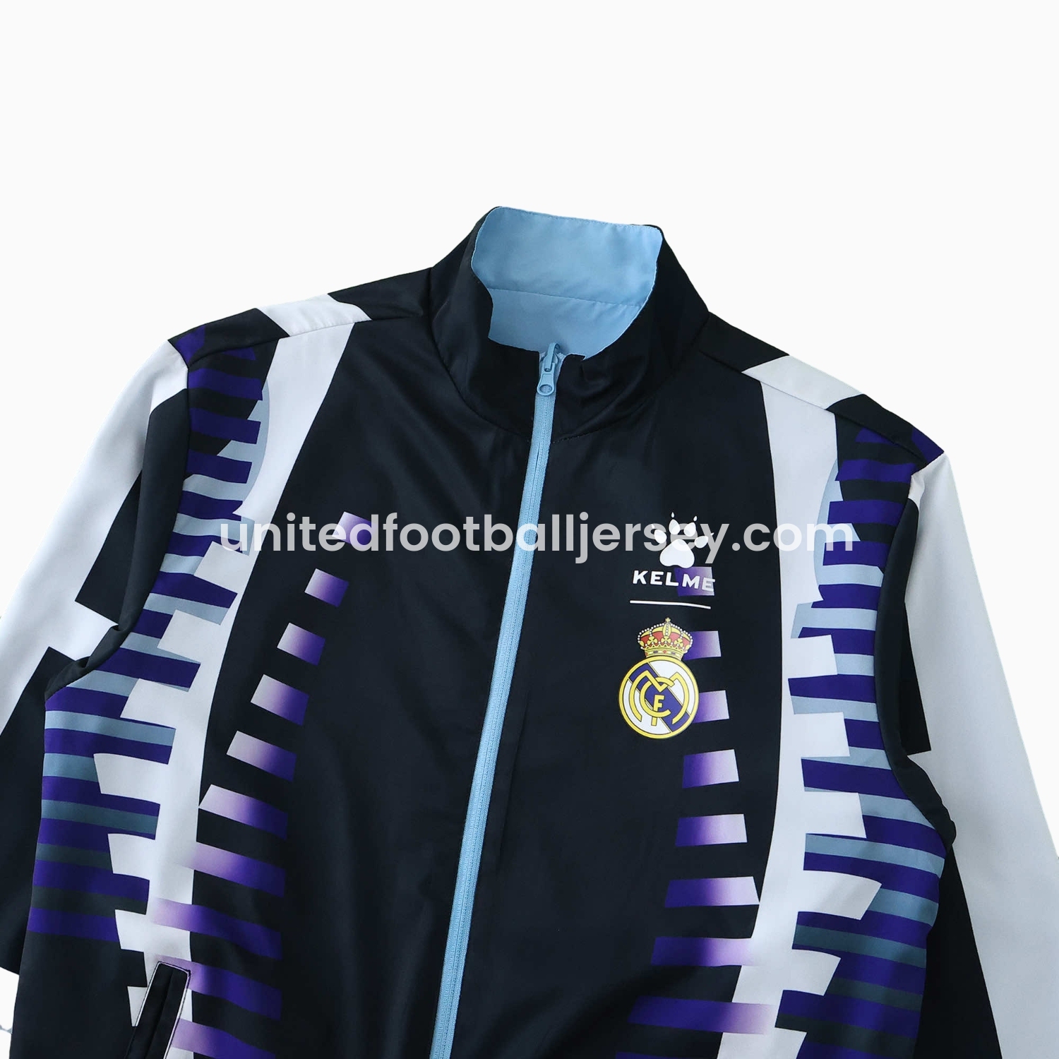 unitedfutballjersey-Retro Real Madrid 1997-98 Third Double Sided Reversible Windbreaker - Black & Blue