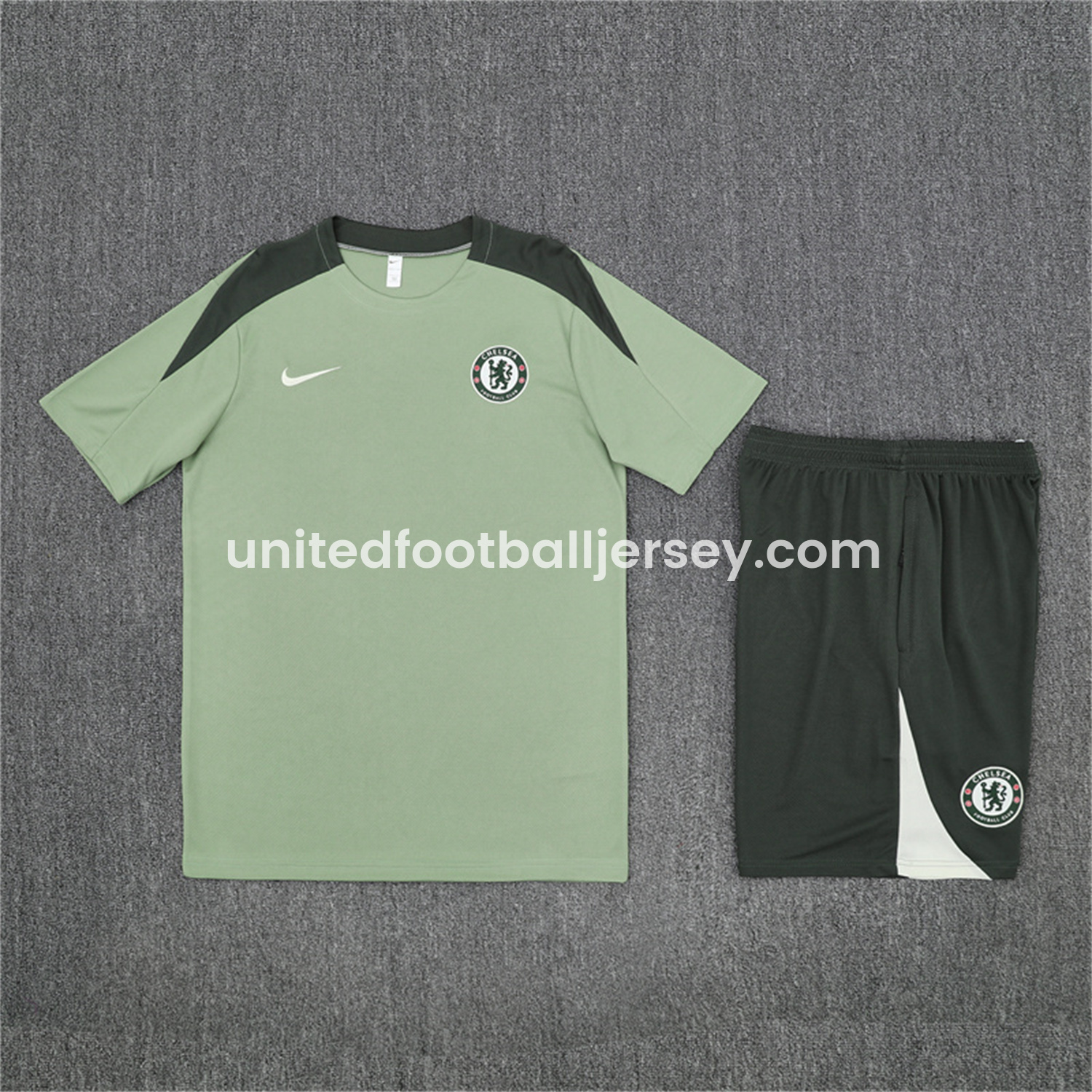 unitedfutballjersey-C.H.E.L.S.E.A 25-26 Kids Short-Sleeve Training Set - Light Green Top & Army Green Shorts