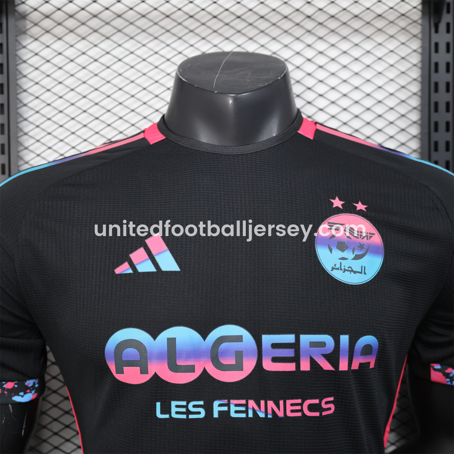 unitedfutballjersey-Algeria 25-26 Pure Black with Fluorescent Green Powder Advertising Jersey - Player Version