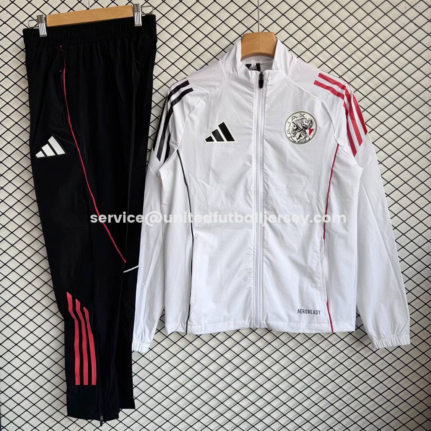 unitedfutballjersey-Ajax 25-26 Windbreaker Training Set - White Top and Black Pants