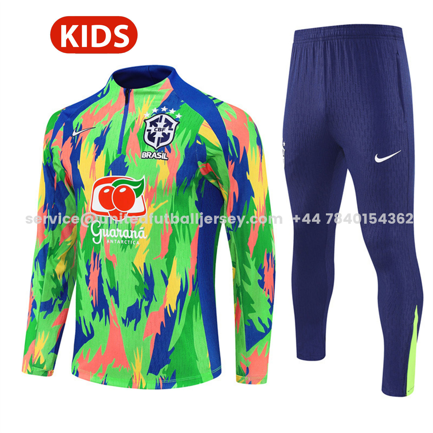 unitedfutballjersey-Brazil 25-26 Kids Long Sleeve Training Set - Colorful Camouflage Top & Royal Blue Pants