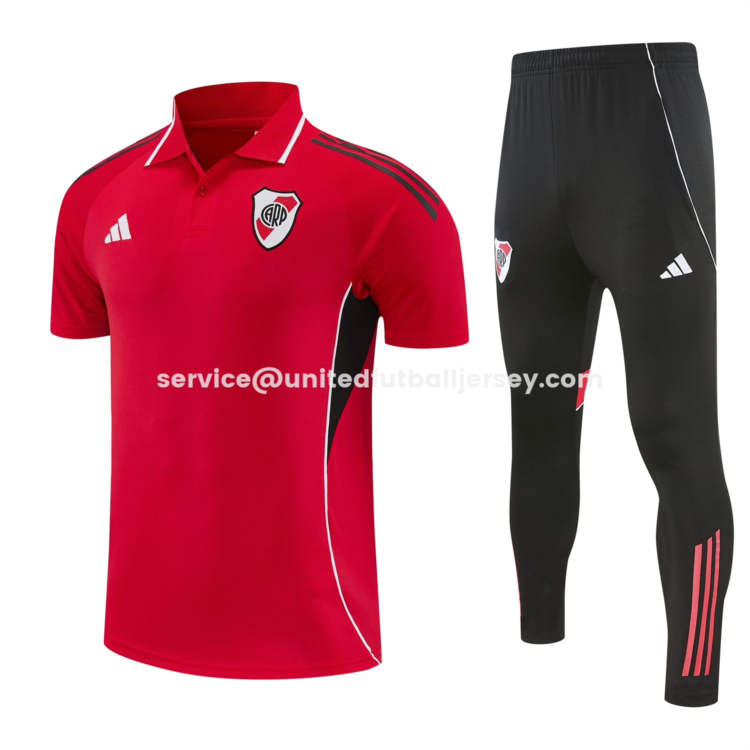 unitedfutballjersey-River Plate 25-26 POLO Short-Sleeve Training Set - Red Top and Black Pants