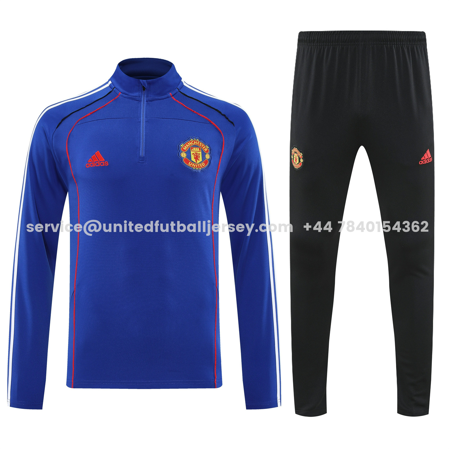 unitedfutballjersey-Manchester United 25-26 Long Sleeve Training Set - Blue Top and Black Pants