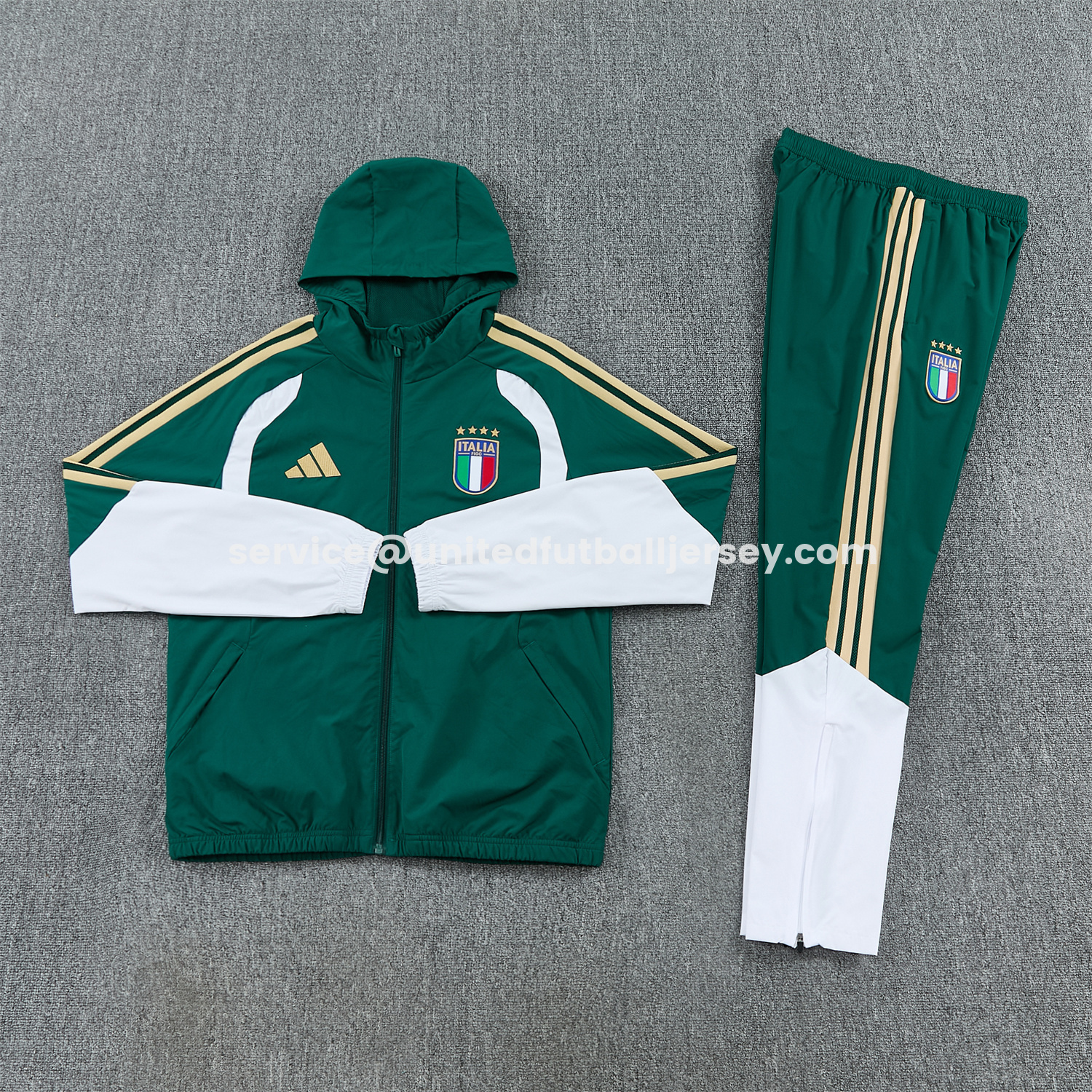 unitedfutballjersey-Italy 2026 Hooded Windbreaker Training Set - Green Top & Pants