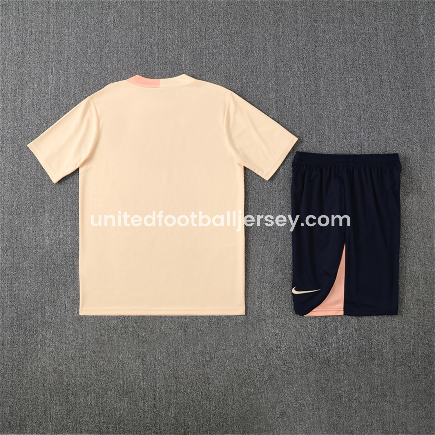 unitedfutballjersey-Barcelona 25-26 Kids Short-Sleeve Training Set - Beige Top & Blue Shorts