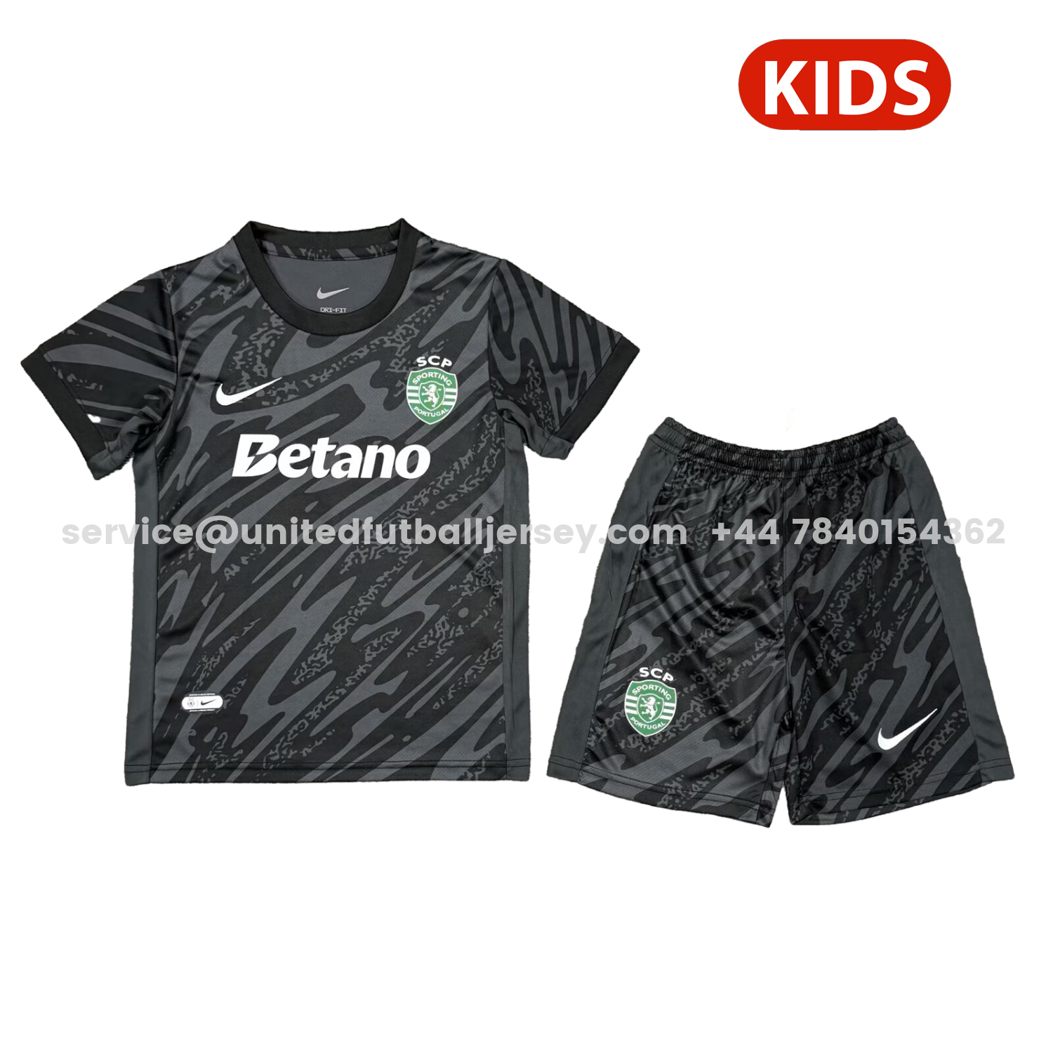 unitedfutballjersey-Sporting CP 25-26 Goalkeeper Black Kids Kit