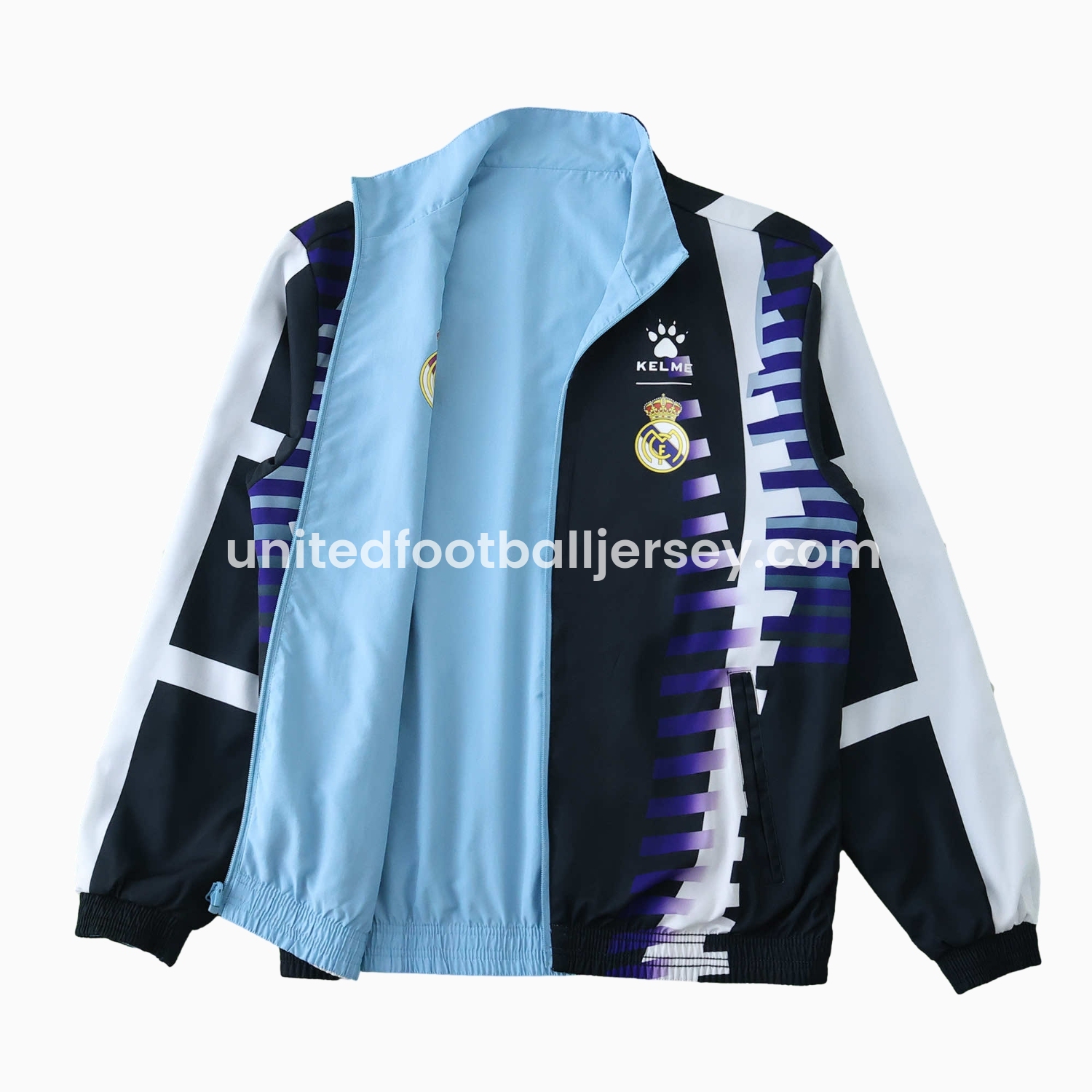 unitedfutballjersey-Retro Real Madrid 1997-98 Third Double Sided Reversible Windbreaker - Black & Blue